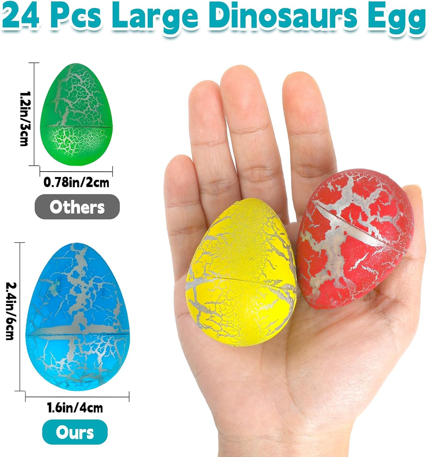 24 Pcs Large Hatching Dinosaur Eggs Toys in Water with Assorted Color for Kids Party Bag Filler, Growing Dino Hatching Eggs for Party Favors Science Easter Basket Stuffers Egg Hunt Gift image number 6