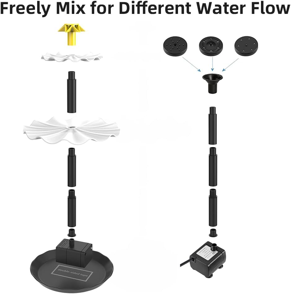 6W Solar Fountain Pump for Bird Bath with 12 LED Lights 9 Nozzles Built-In 1500Mah Battery Solar Powered Water Fountain Pump for Garden Pond Pool Fish Tank Aquarium and Outdoor Black BSV-SP006L