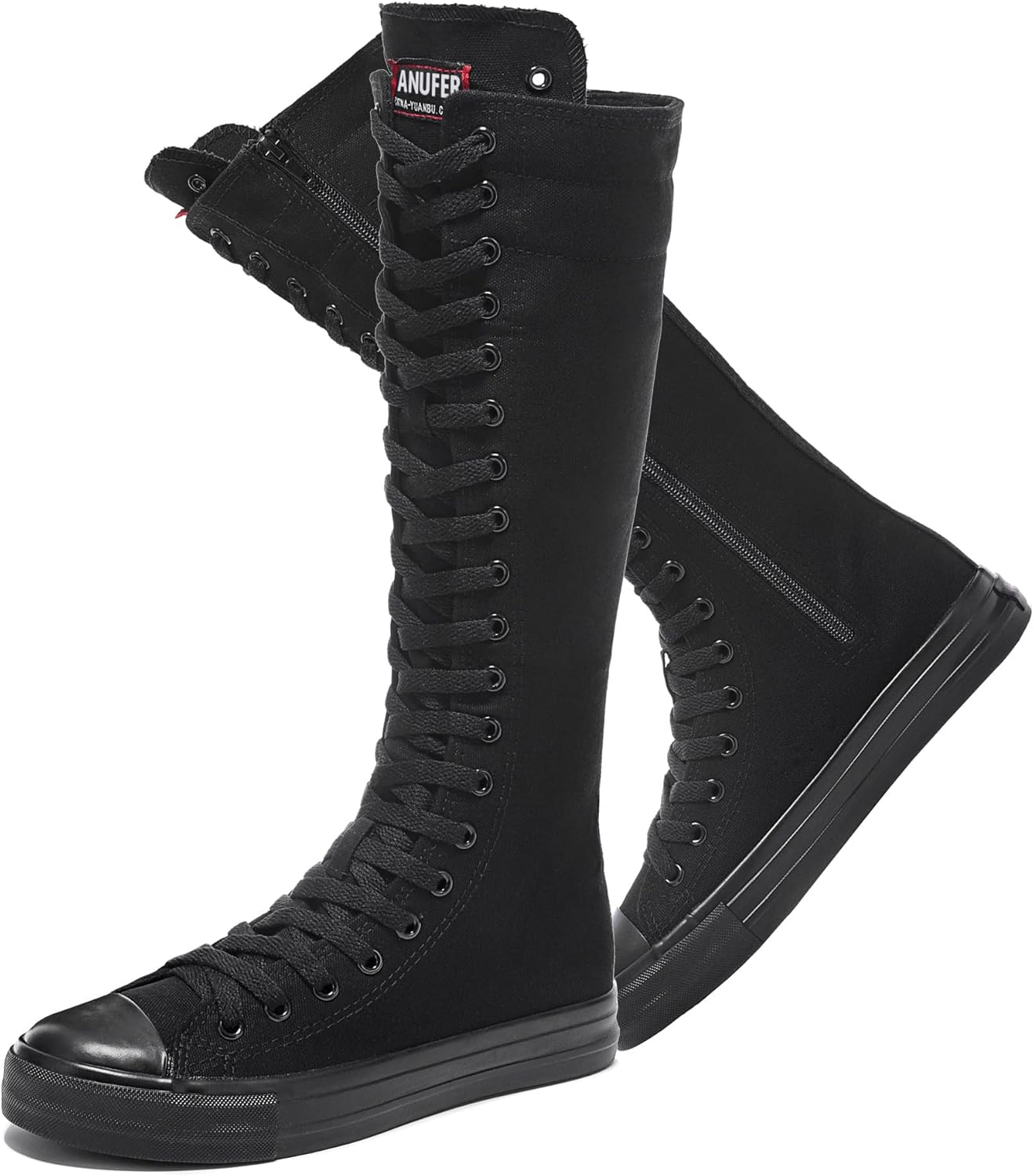 Rismart Women'S Canvas Sneakers Knee Length High Top Side Zip School Cheergirls Long Boots