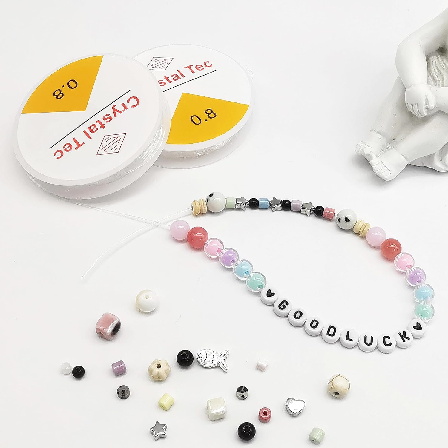 YUESUO Elastic String, Multi-Specification Stretchy Crystal String, Clear Elastic Beaded Cord for DIY Bracelet, Beading and Jewelry Making, Crystal Elastic String for Craft Beads (0.8Mm - 2Roll*8M) image number 3