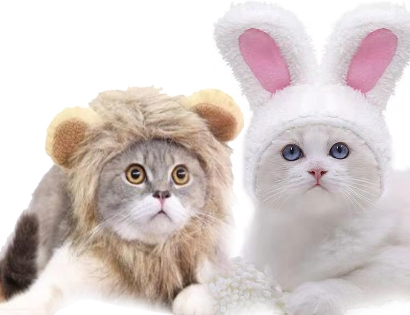 2 Pack Lion Mane Wig Costume for Cat Costume Bunny Rabbit Hat Headwear with Ears Pet Cosplay Dress up Halloween Party Costume Accessories for Cats & Small Dogs image number 3
