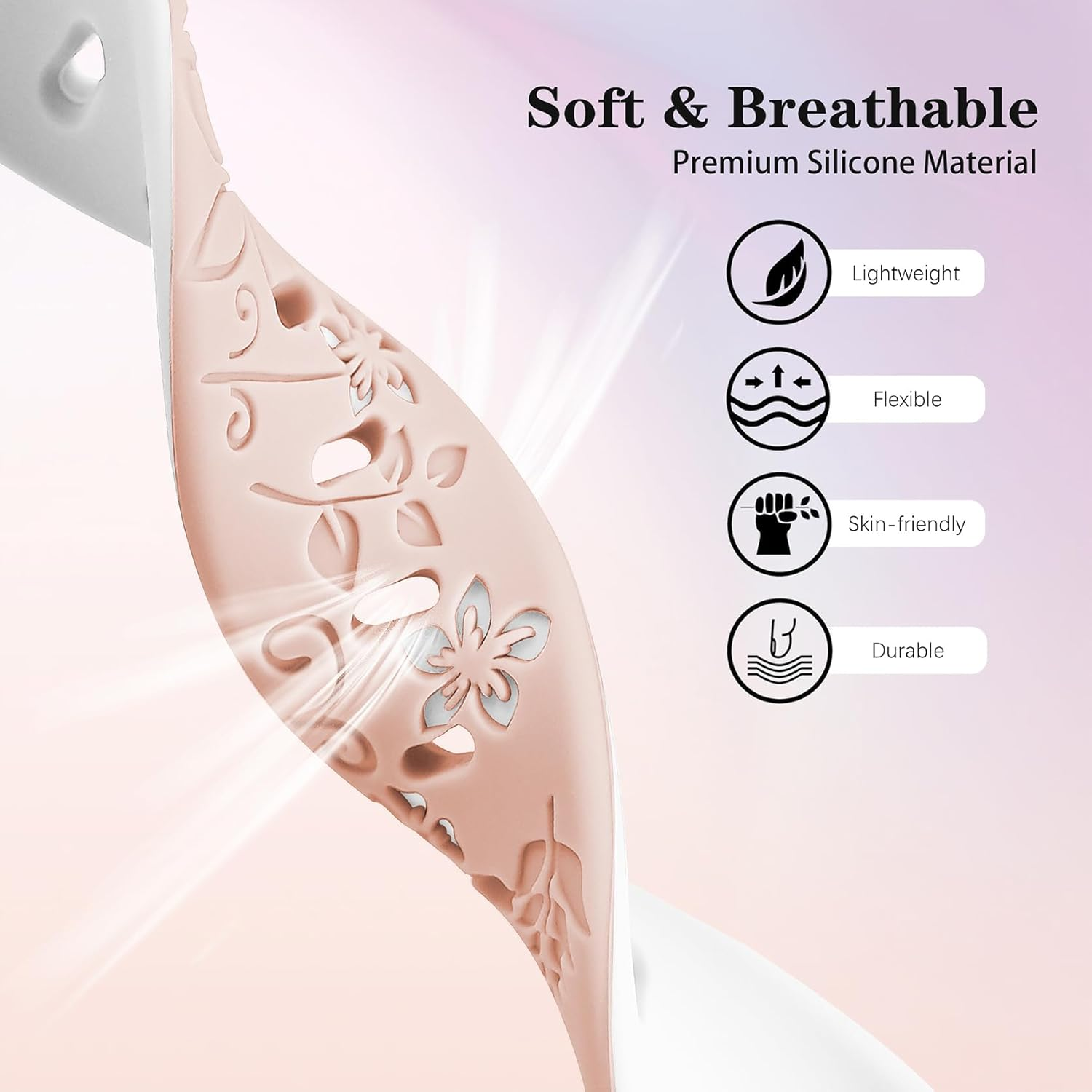 18Mm Floral Engraved Slim Band Compatible with Garmin Venu 3S/Venu 2S/Vivoactive 4S/Vivomove 3S/Venu 4 41Mm/Forerunner 255S/Forerunner 265S,Soft Silicone Cute Embossed Flower Strap for Men image number 5