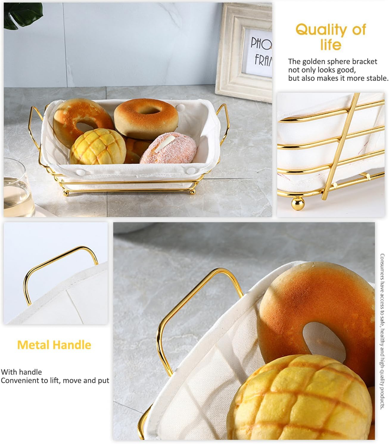 Sthrucrack Gold Baskets for Bread Serving, Parties Gold Wire Basket for Fruit Vegetables Bread (1), AG1323 image number 1