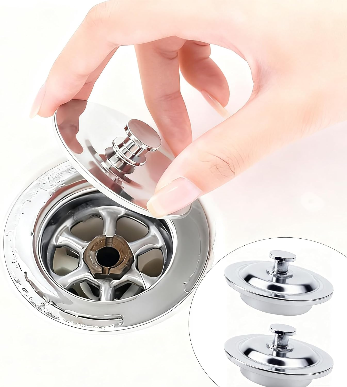 Loimon Universal Drain Plug 42-44Mm, Stainless Steel Bath Sink Stopper with Silicone Seal - Basin Waste Plug Replacement for Kitchen Sink, Bathroom Vanity & Bathtub (2 Pack, White) image number 1