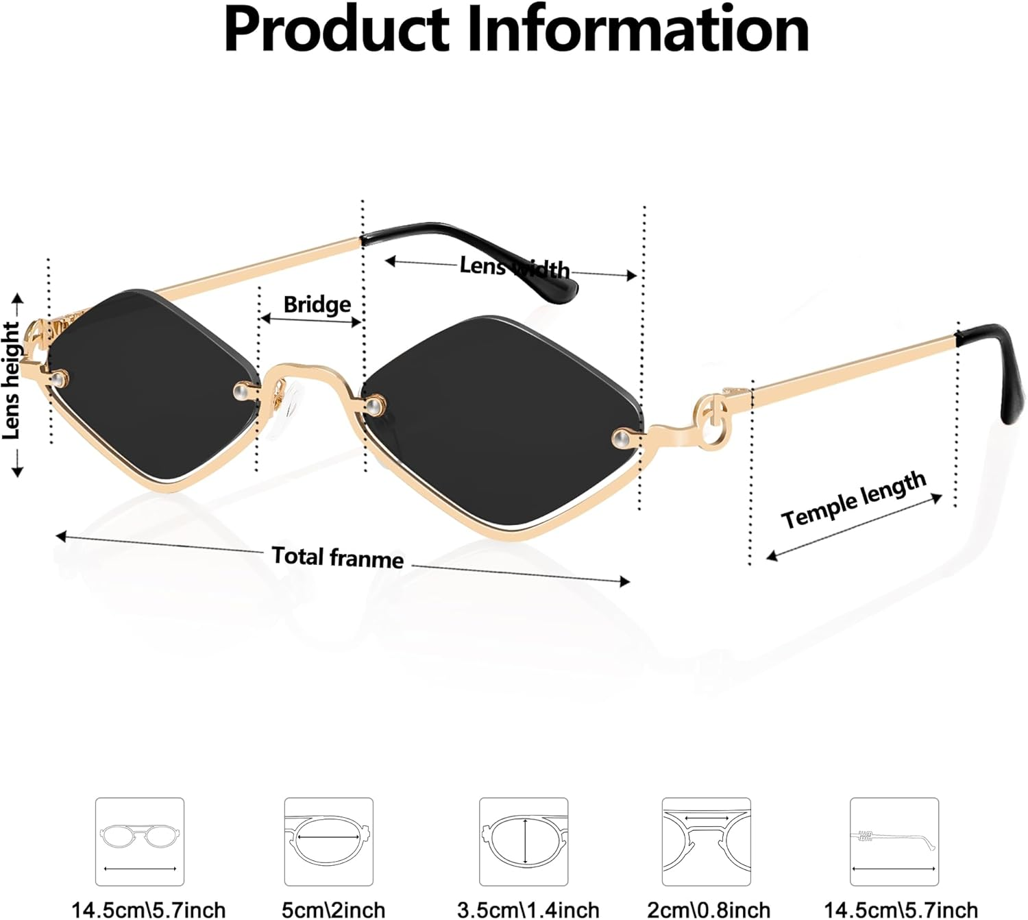 Retro Small Irregular Half-Frame Metal Sunglasses for Women, Trendy Lightweight Narrow Gold Shades UV400 image number 1