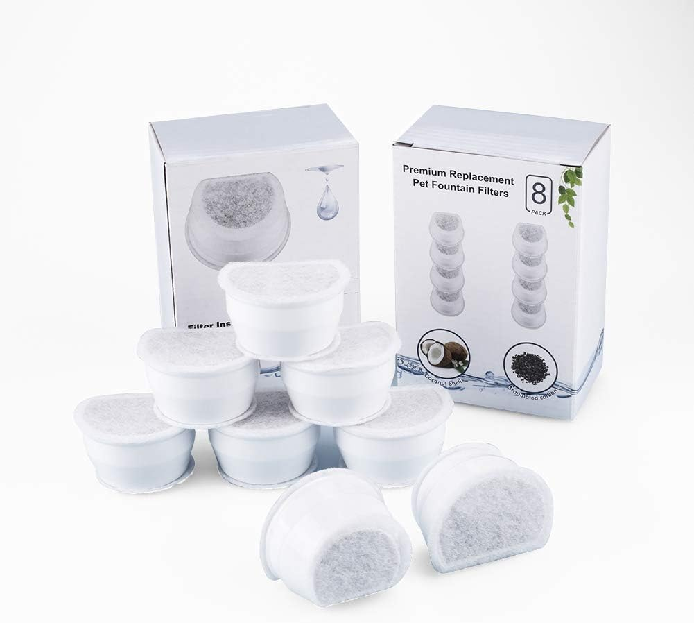 Cat Drinking Fountain Filter, 8 Pieces Cat Fountain Filter, Activated Carbon Filter, Replacement Carbon Filter for Petsafe Drinkwell Avalon Pagoda 2 Gallon Sedona and Seascape