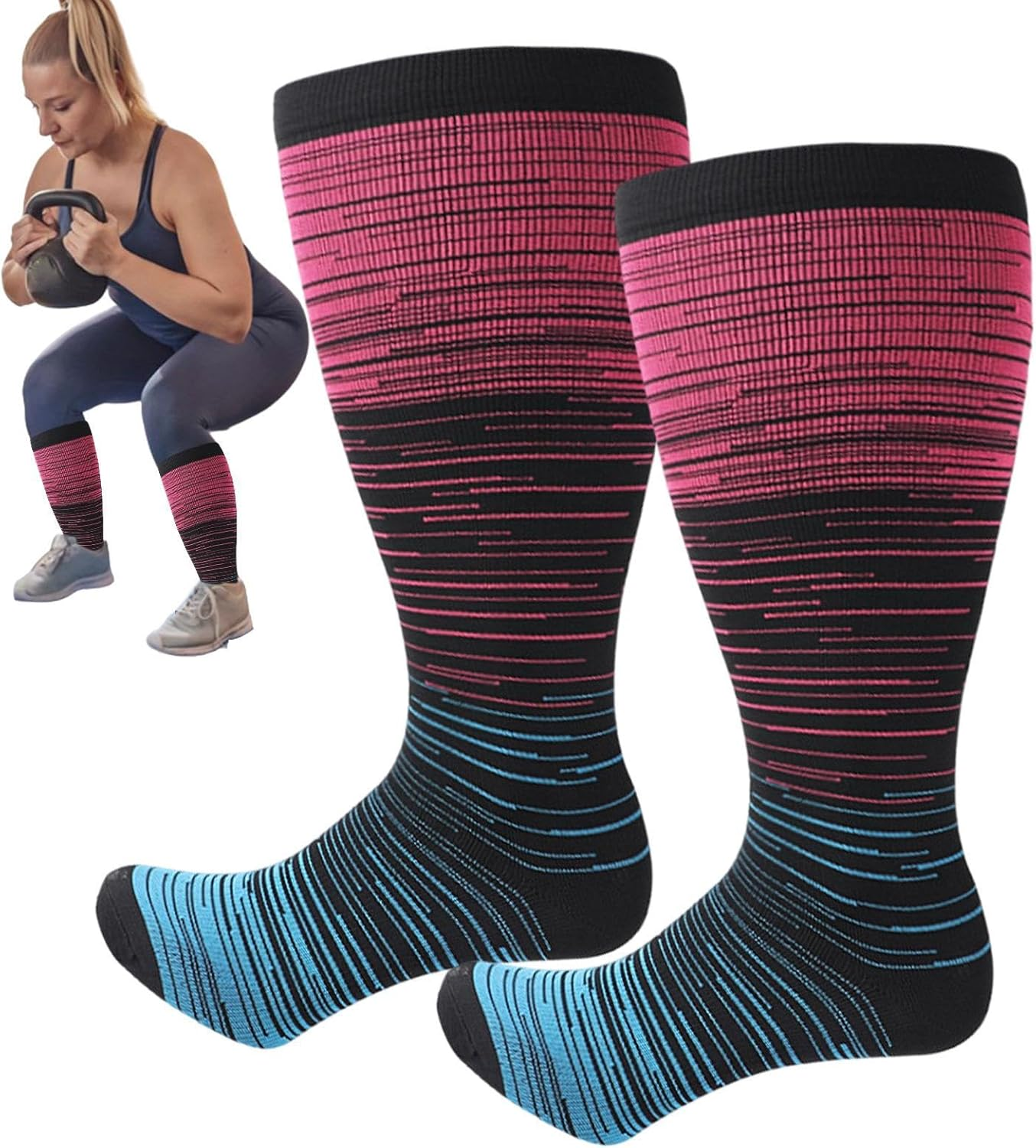 Plus Size Compression Socks,Running Stockings | plus Size Compression Socks Wide Calf Knee High Socks for Support image number 3