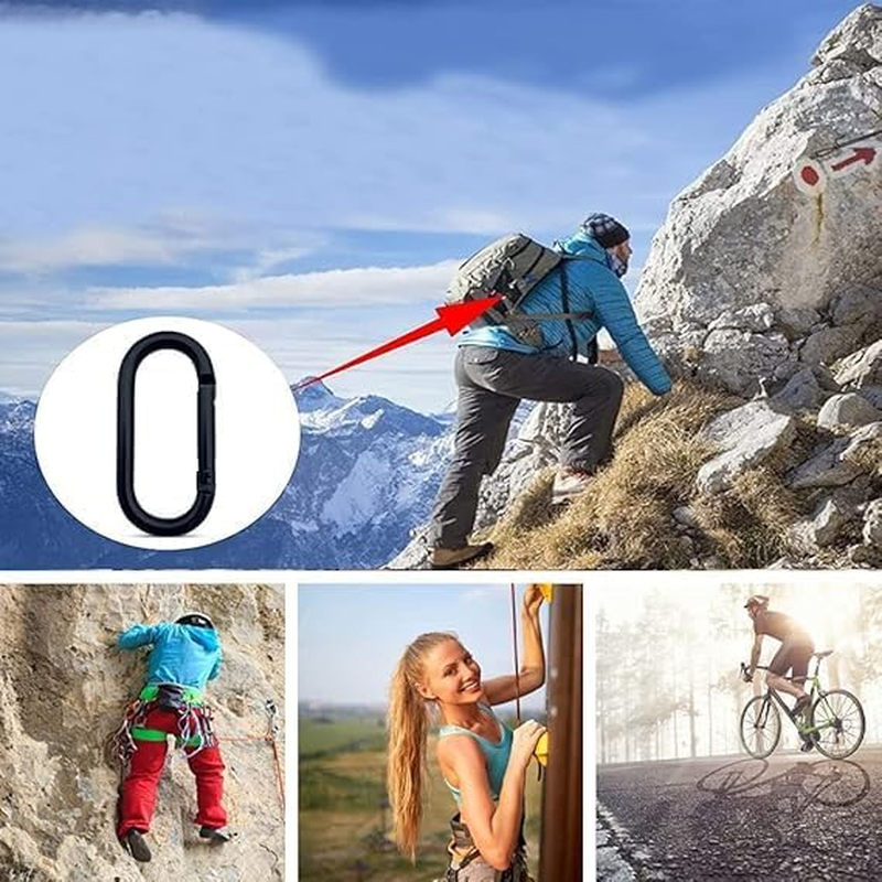 10Pcs Carabiner Clips Heavy Duty Snap Hooks Aluminium Alloy Keychain Hook Spring Loaded Climbing Clip Oval Ring Carabiner for Traveling Fishing Camping Hiking Black image number 5