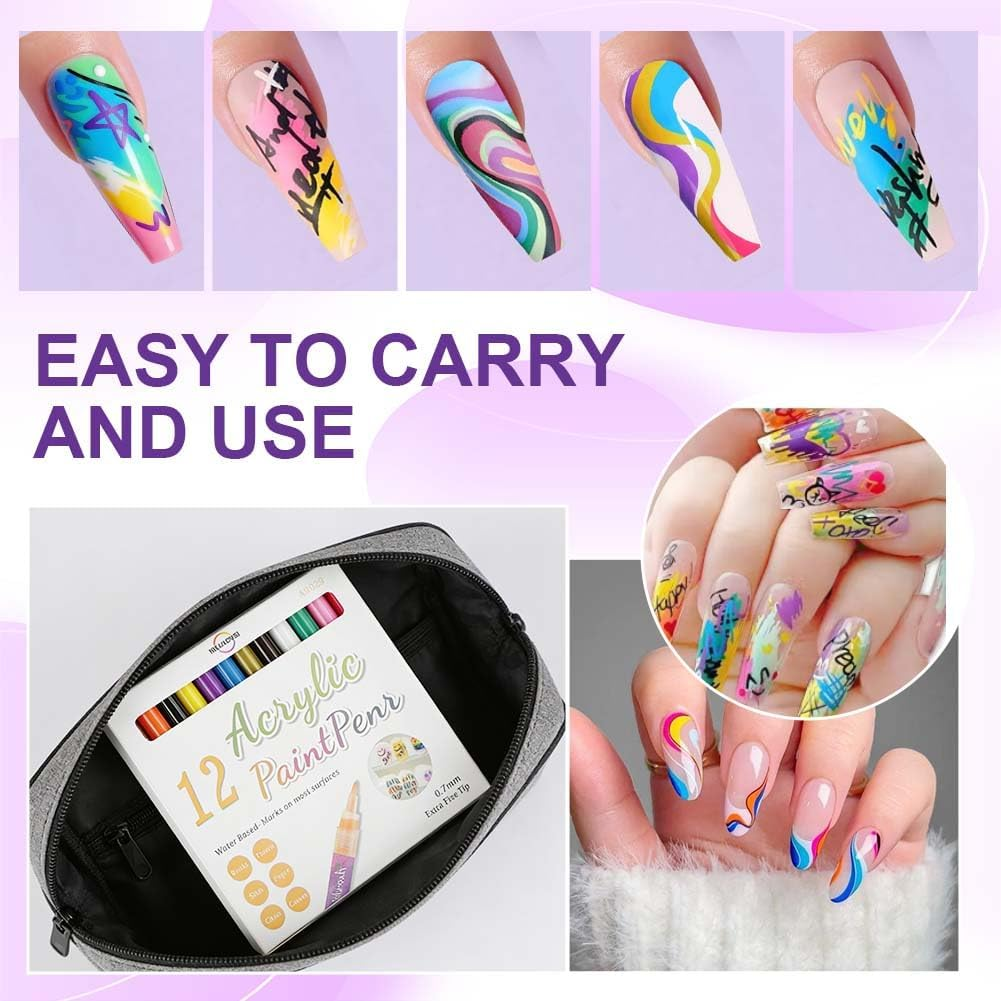 LOPHE Nail Polish Pen Set, 12 Colours DIY Line Nail Art Graffiti, 3D Nail Art Pen Set, Quick-Drying, Nail Design, Graffiti Acrylic Paint for Home and Salon Nail DIY image number 6