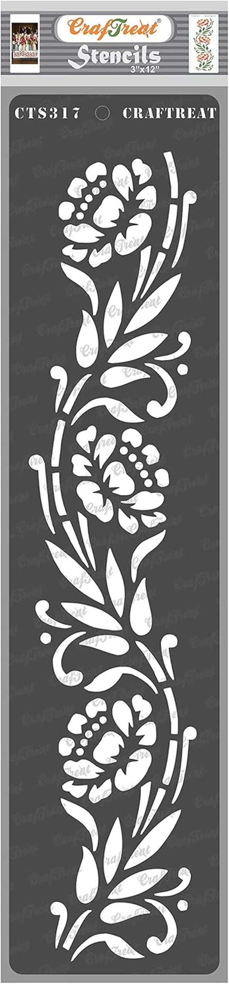 Craftreat Floral Border Stencils for Painting on Canvas, Wallart, Home Decor and Scrapbook - Rangoli Stencil - 3"X12" Aesthetic Room Decor Stencils - Reusable Wall Decor Stencil Arts & Crafts Supplies