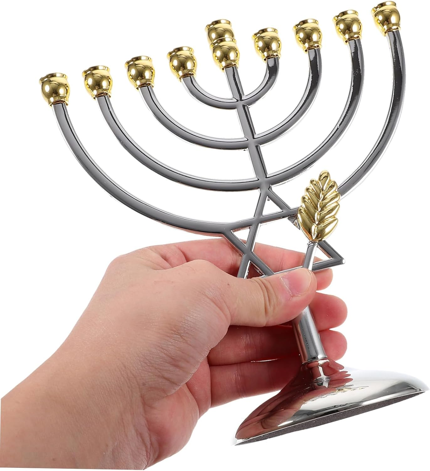 Yardenfun 9 Branch Jewish Candle Holder Metal Simple Elegant Pentacle Design Candlestick for Desktop Decoration and Hanukkah Celebration image number 3