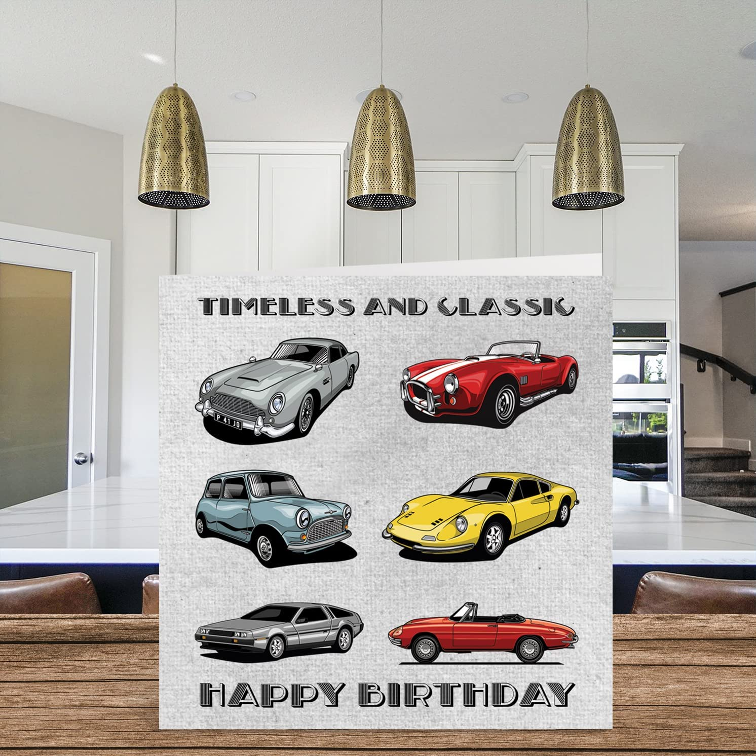 Vintage Birthday Cards for Him - Timeless & Classic Cars - Happy Birthday Card for Dad Husband Uncle Grandad from Son Daughter, Father Birthday Gifts, 145Mm X 145Mm Seasonal Greeting Cards Gift image number 1