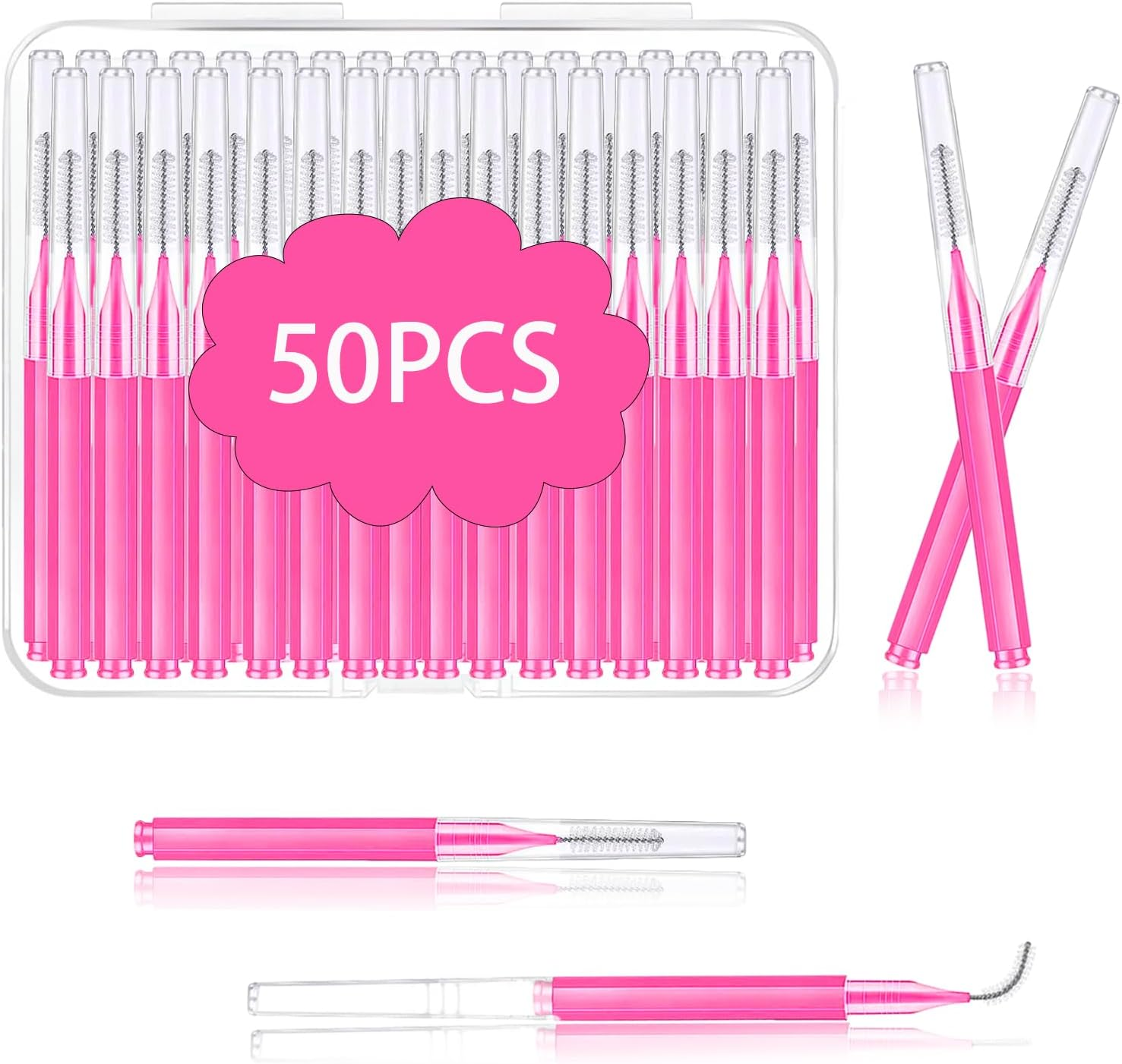 Micro Eyebrow Brush Set with Cap 50Pcs Eyelash Spoolies Comb Brow Lamination Brush Mini Spoolie for Eyelash Extensions Lash Lift Tools