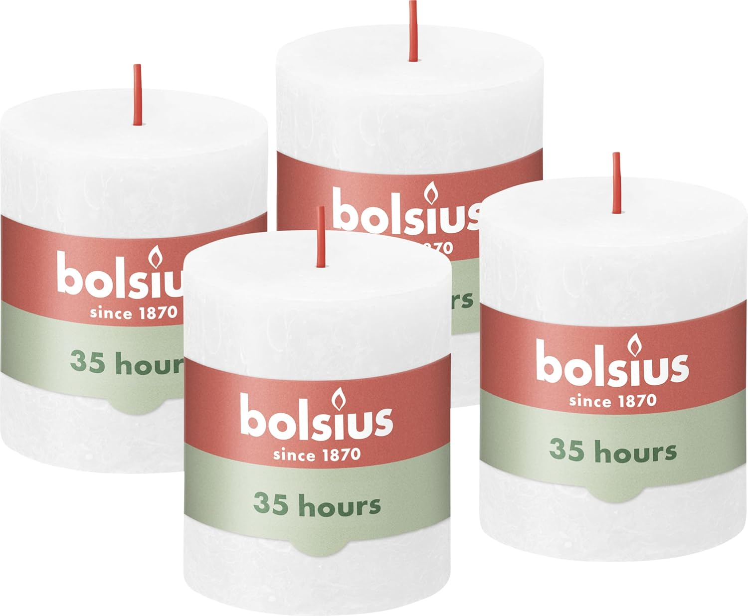 Bolsius Rustic Pillar Candles - Light Grey - Pack of 4-8 X 7 Cm - Decorative Household Candles - Length Burning Time 35 Hours - Unscented - Natural Plant Wax - without Palm Oil
