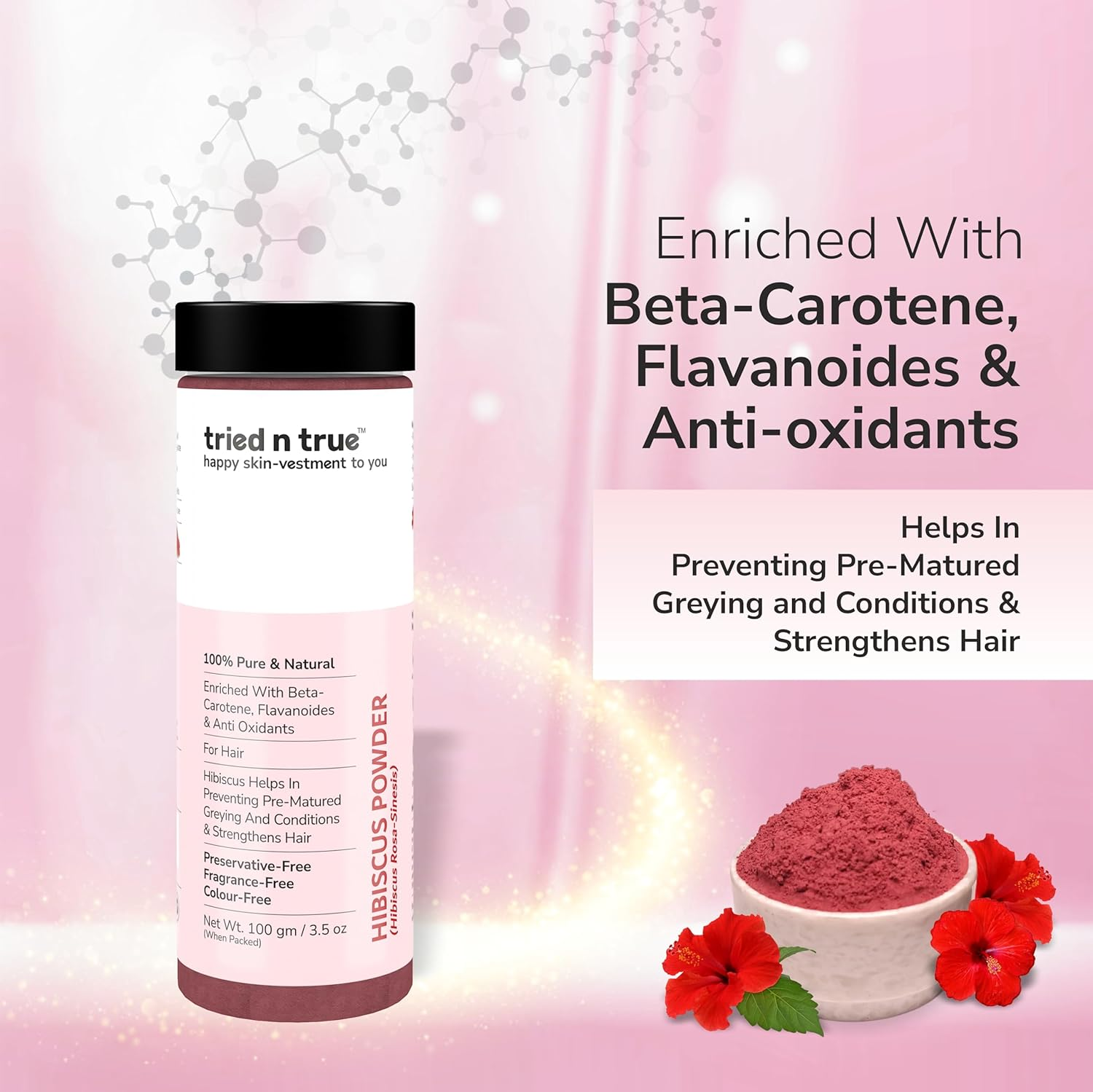 Tried N True Hibiscus Powder with No Added Preservative, Fragrance or Colour, Pure and Natural DIY Hair Mask for Silky and Smooth Hair- 100 Gm image number 5