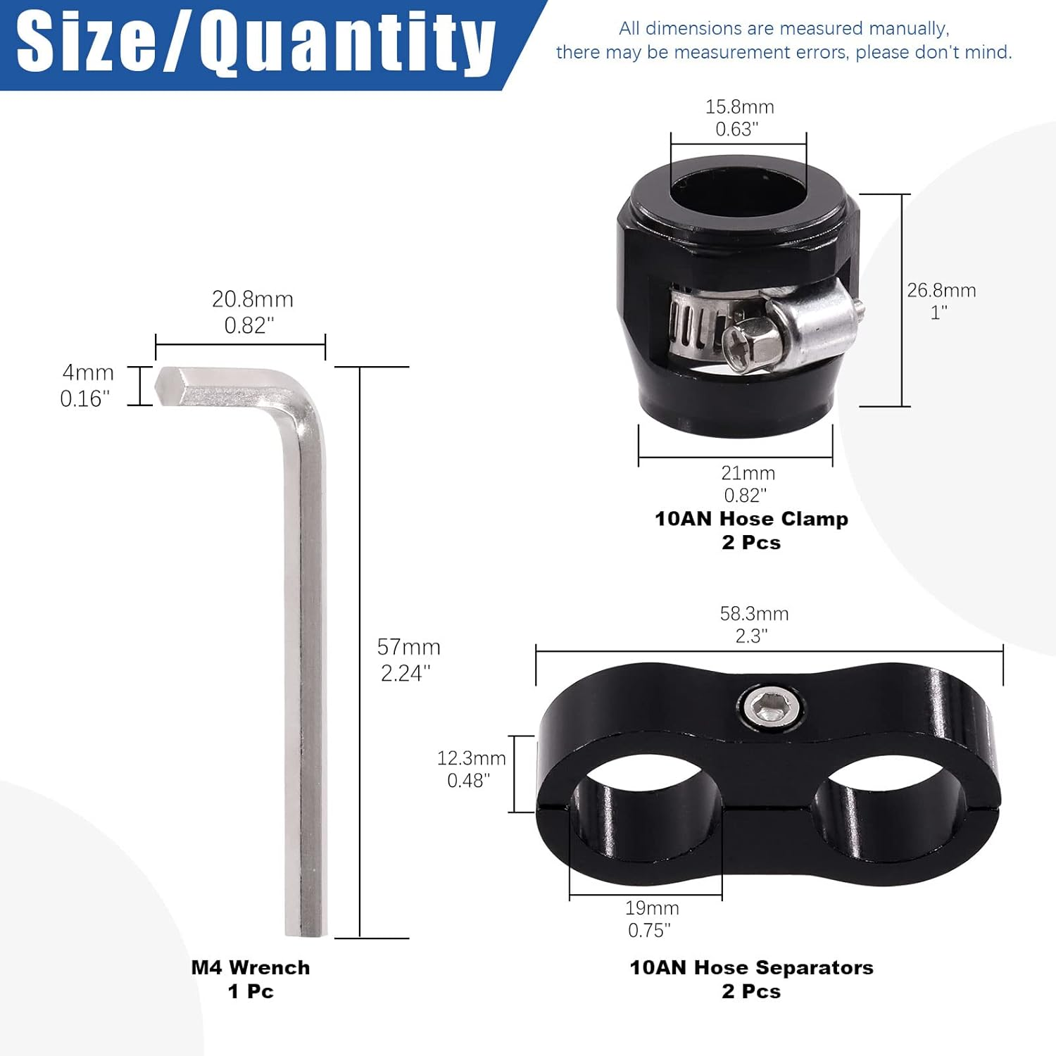 Glarks 5Pcs 10AN Hose Finisher Clamp and Separator with Wrench Kit, Clamps Screw Band Aluminum Fuel Line Mounting Fitting Adapter Set for 5/8 (G-2821) image number 2