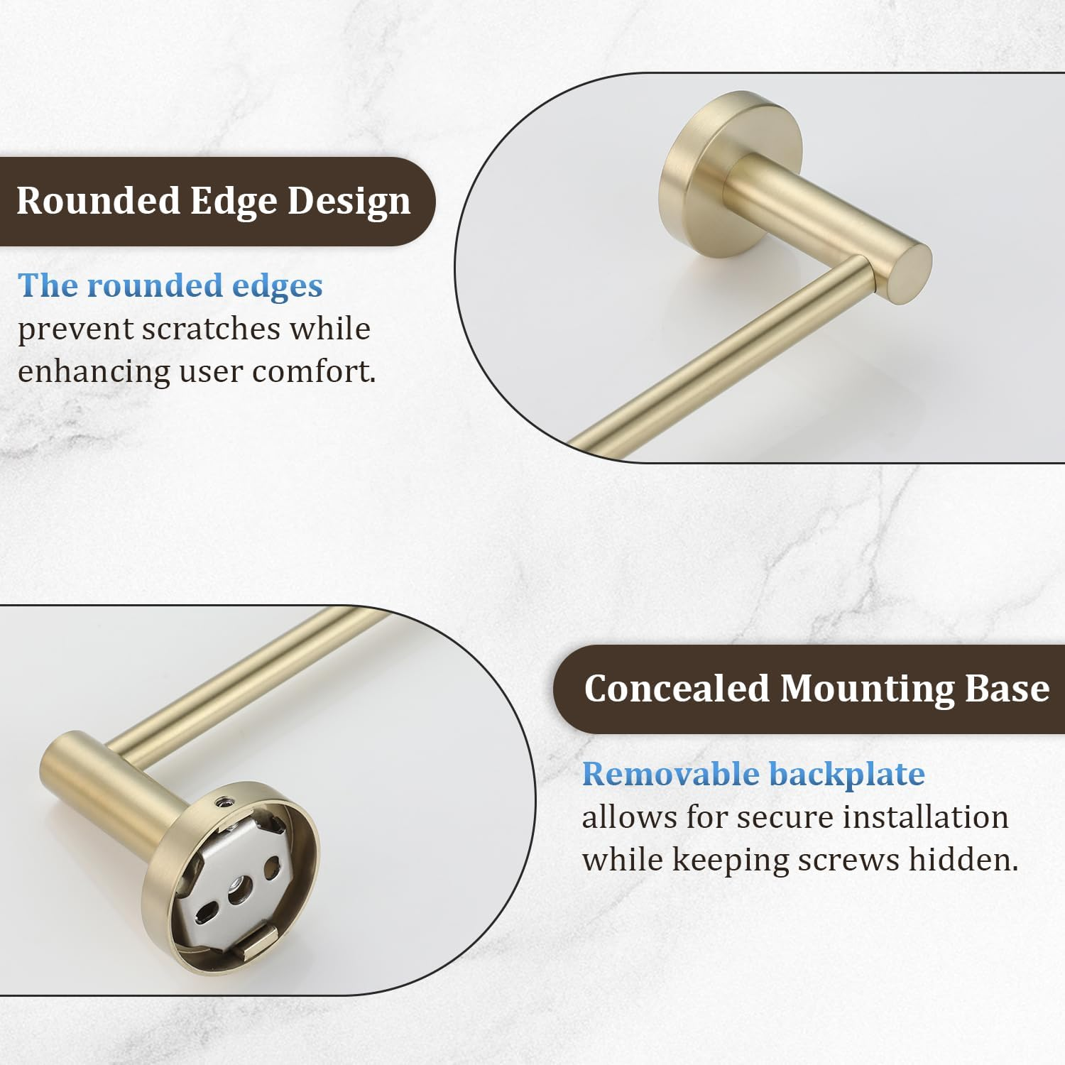 Decaura 600Mm Single Towel Rail, Towel Rack Wall Mounted, Stainless Steel Hand Towel Holder for Bathroom and Kitchen, Drill-Free or Screw-In Installation Gold image number 6