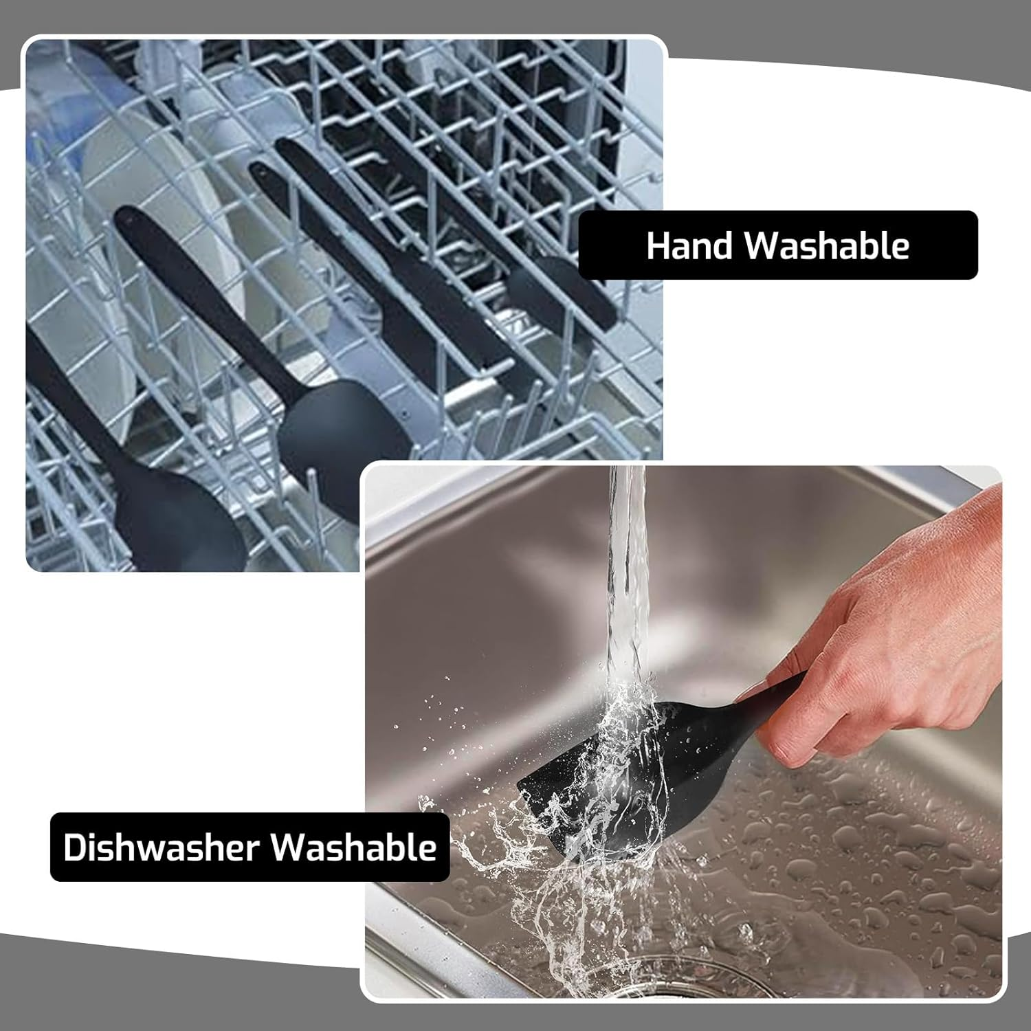 2 Pack Silicone Spatula Set - Ergonomic Handle for Non-Stick Pans, Ultra Heat Resistant - BPA Free & Dishwasher Safe, Perfect for Baking, Cooking, Mixing (Black) image number 1