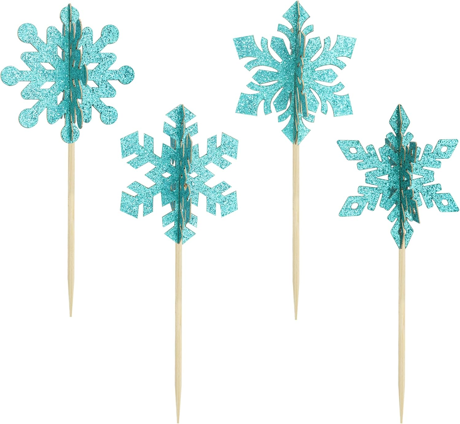 Gyufise 24Pcs 3D Snowflake Cupcake Toppers Double Side Glitter Winter Frozen Cupcake Pick Decorations Winter Theme Party Christmas Baby Shower Birthday Decoration Supplies Blue image number 2