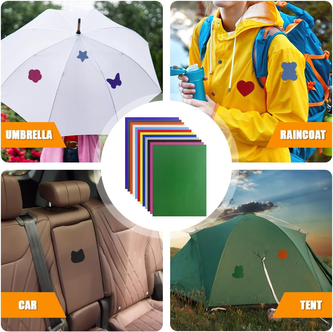 NILLOS Nylon Repair Patches, 12 PCS Self Adhesive Waterproof Fabric Repair Patches for Puffer Jackets, Coats, Tents, Sleeping Bags (5.9 X 7.87 In)