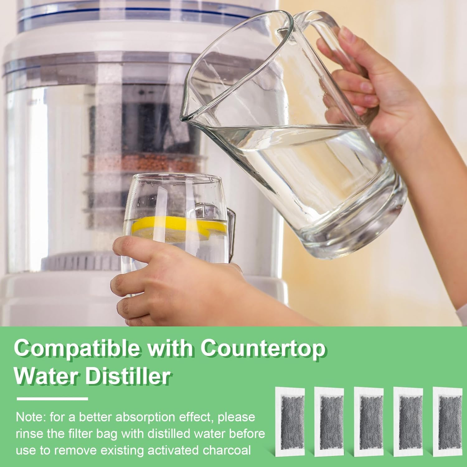 24 Packs Replacement Activated Charcoal Distiller Filters Coconut Shell Activated Carbon Filter Sachets Compatible with Countertop Water Distiller Models image number 5