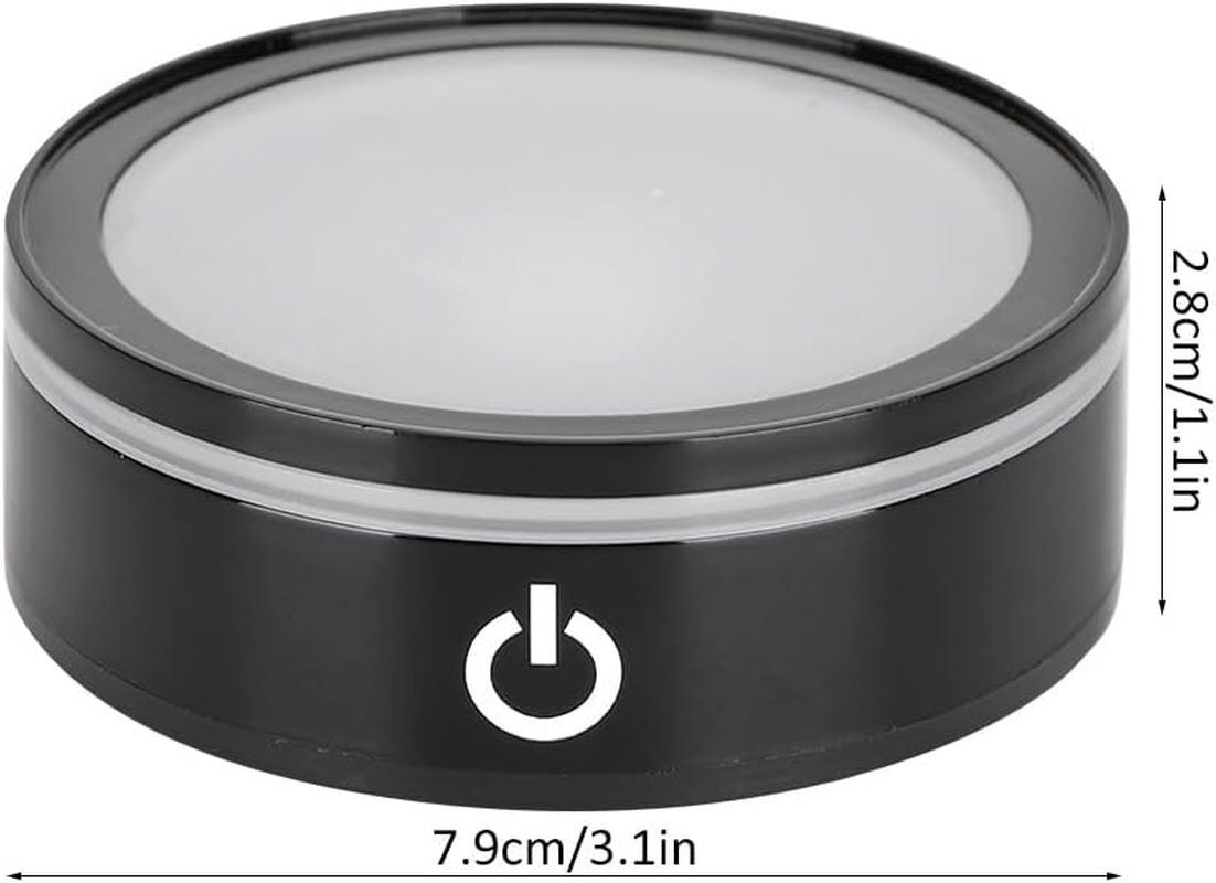 7 Colors LED Light Base, 3 Inch Battery Powered round Stand Display Plate, Flat Show Stand with Sensitive Touch Switch for Crystal, Art Glass, Acrylic Diameter 3In X Thickness 1In