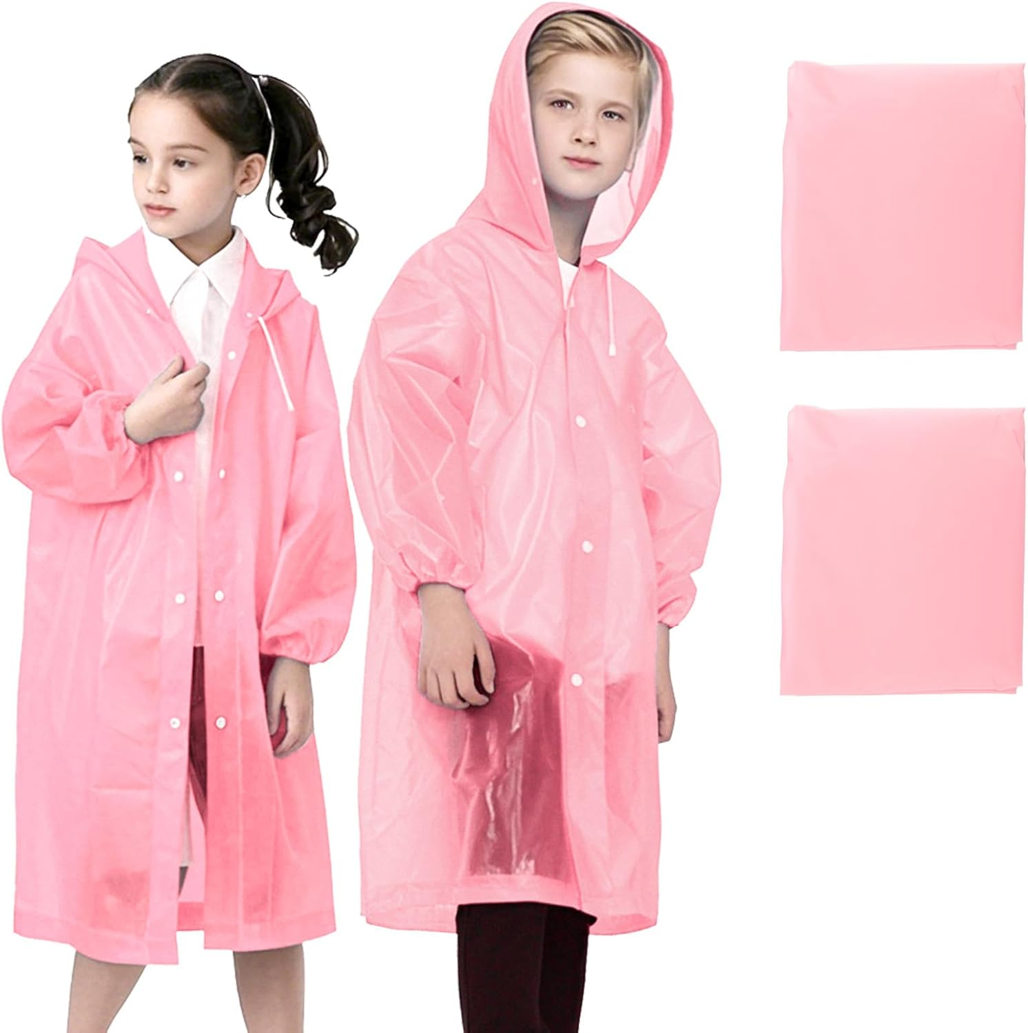 2 Pack Rain Ponchos for Kids Reusable,Thickened EVA Travel Raincoat Jacket with Hoods and Sleeves