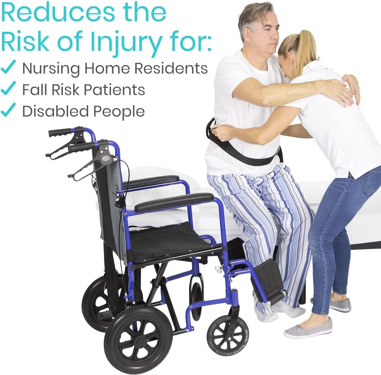 Gait Belt (300Lbs) Transfer Belt with Handles - Medical Nursing Safety Patient Assist - Bariatric, Elderly, Handicap, Physical Therapy, Lumbar Supports - PT Gate Strap Quick Release Metal Buckle, Grabbing Teeth image number 4