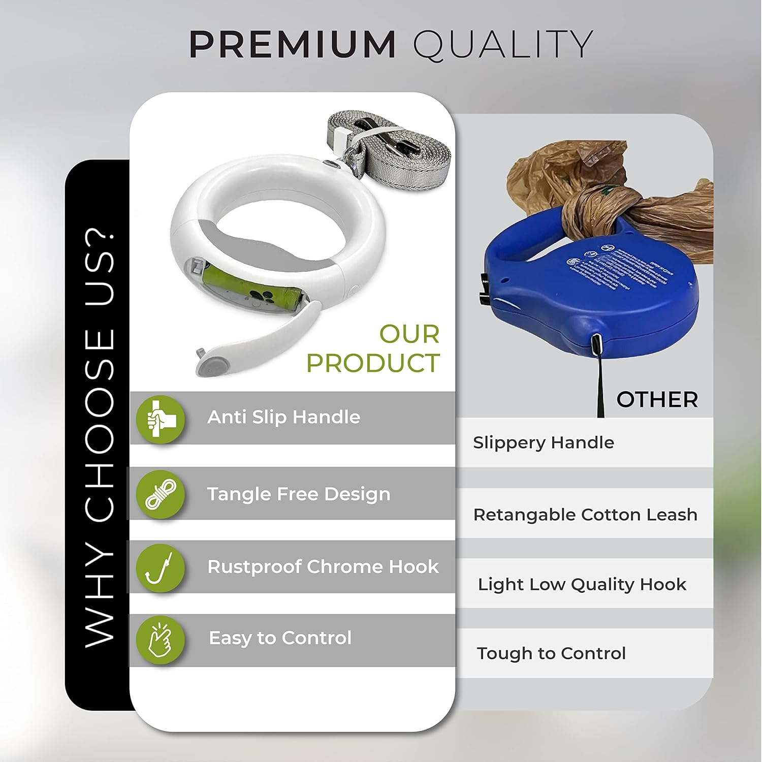 Non Retractable Leash with Flashlight, LED Light, Built-In Poop Bag Compartment &ndash;Walking Leash 360&deg; Hands Free, Anti-Slip Handle for Small, Medium & Large Dogs &ndash; Tangle Free Heavy Duty Reflective image number 6