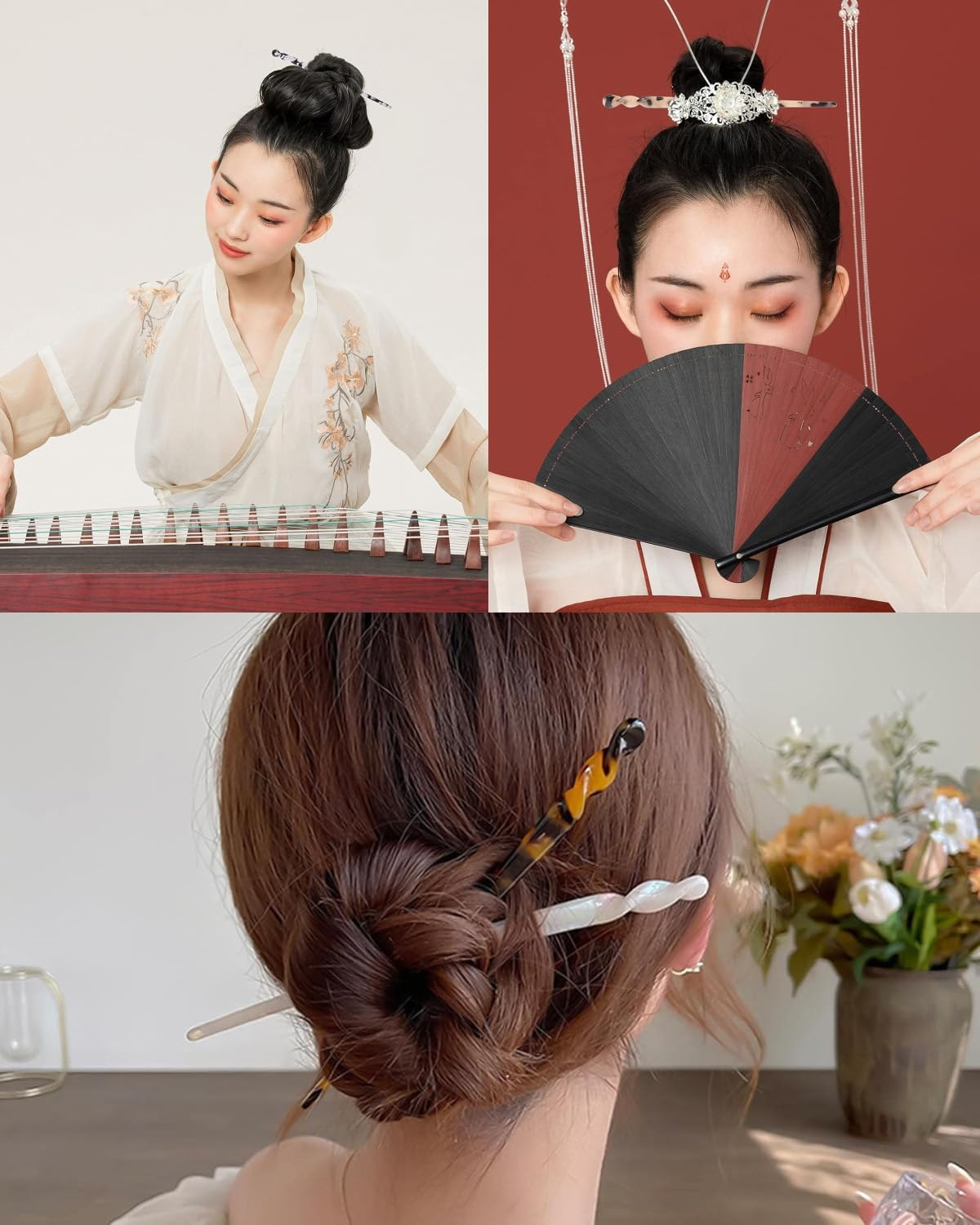 TPZORJX 6Pcs Acetate Hair Chopsticks Vintage Leopard Print Turtle Shell Headwear Retro Accessories Brooch Chinese Hairpins for Women and Girls