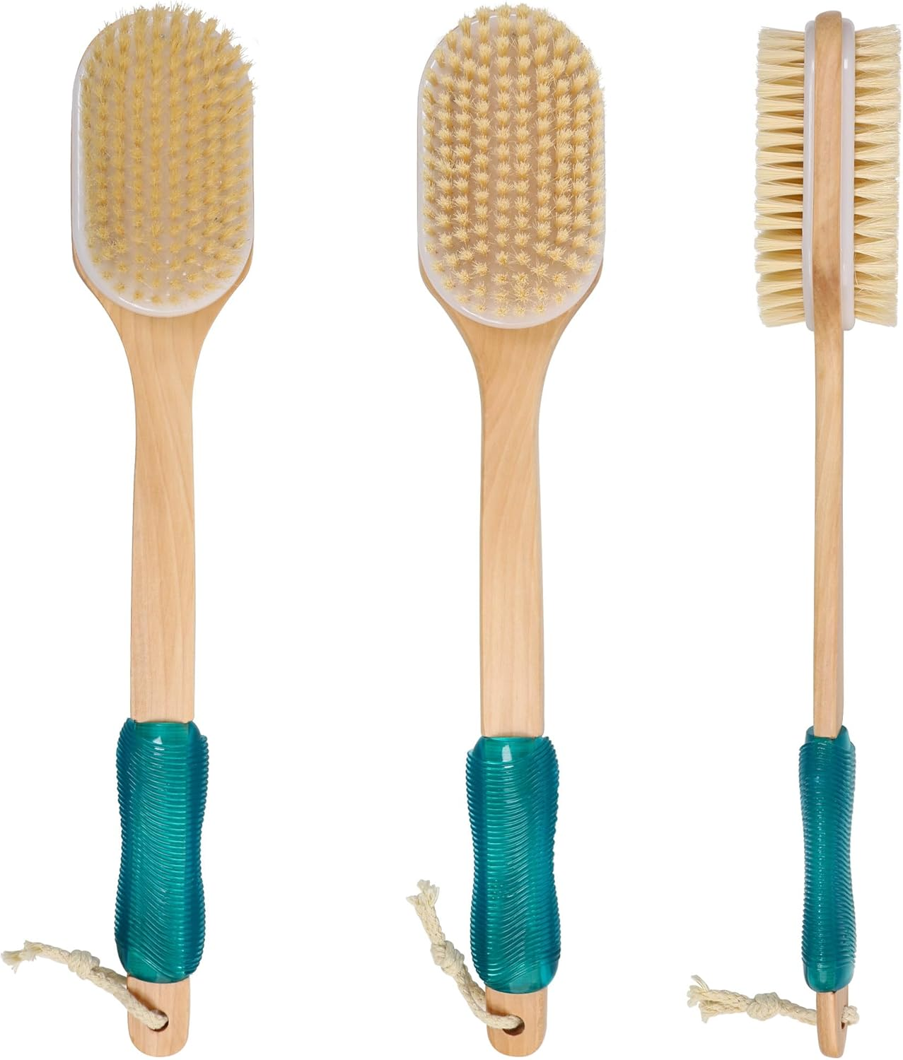 OWIIZI Back Scrubber for Shower with Soft and Stiff Boar Bristles Dual-Sided Wooden Long Handle Antiskid Body Bath Brush for Back Use Wet or Dry,Deep Cleanse Large Surface Back Scrub Brush image number 2