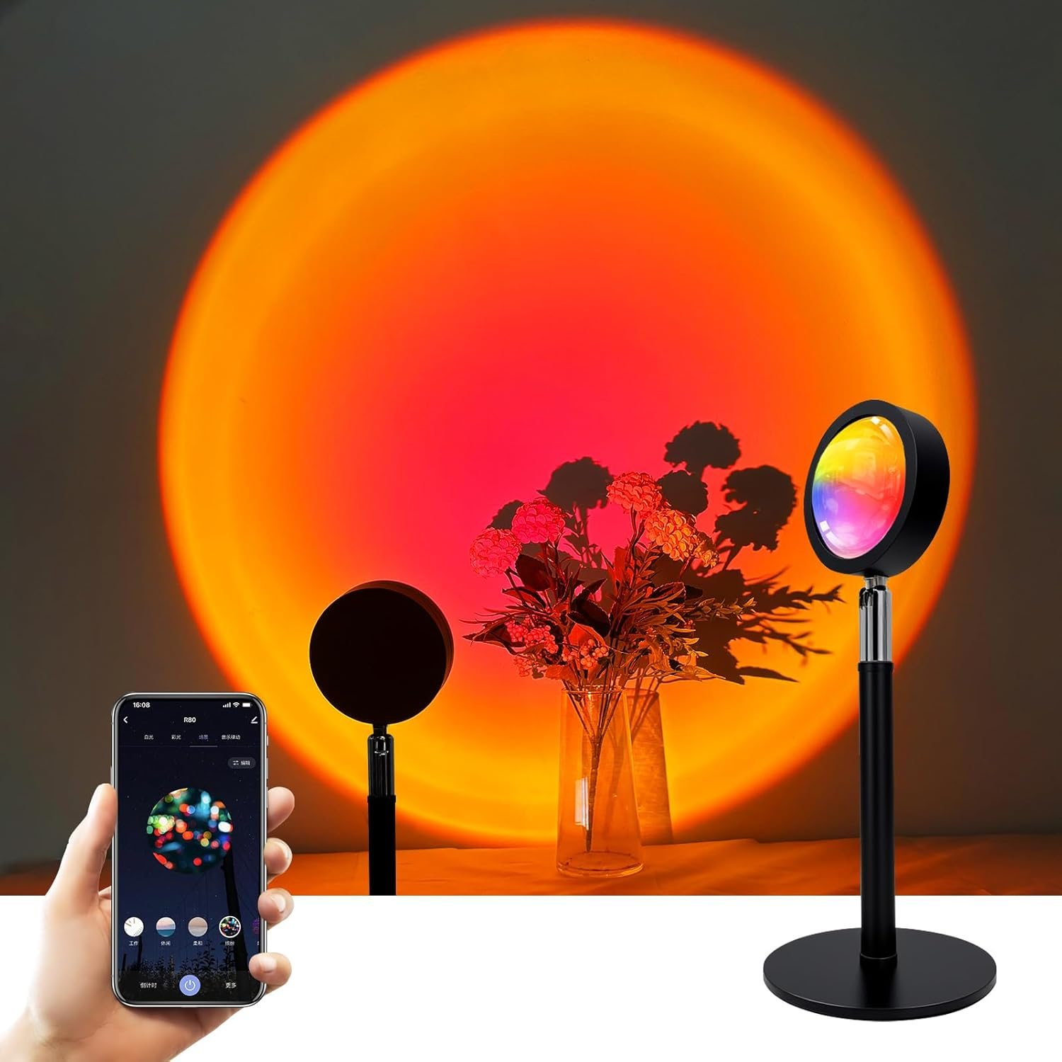 GY Floor Lamp Living Room, 4 Colours Sunset Lamp, USB Port Sunlight LED Projector, 720&deg; Rotating Romantic Mood Light, Suitable for Photography, Selfie, Living Room Decoration