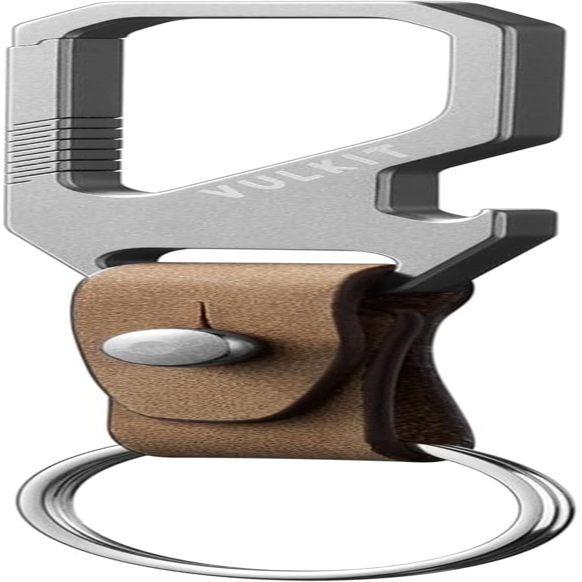 VULKIT Titanium Key Keeper Genuine Leather Belt Loop Keychain, Bottle Opener Key Chain, Key Clip for Belt, EDC Carabiner Key Ring