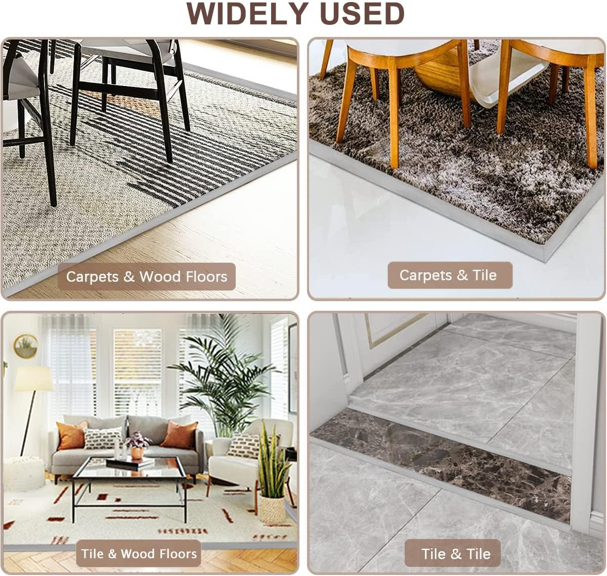 10Ft Floor Transition Strip, Self Adhesive Carpet Edging Trim Strip, Threshold Strips for Threshold Height Less than 5 Mm (Grey) image number 3