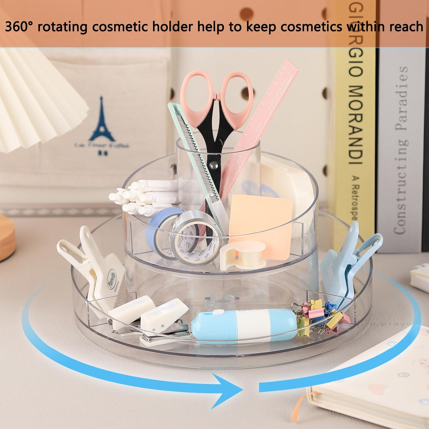 RAMFIYN Clear Acrylic Lazy Susan Organizer, Makeup Spinning Organizer, 2-Tier Lazy Susan for Vanity, Brushes, Lipsticks, Perfumes and Skincare image number 5