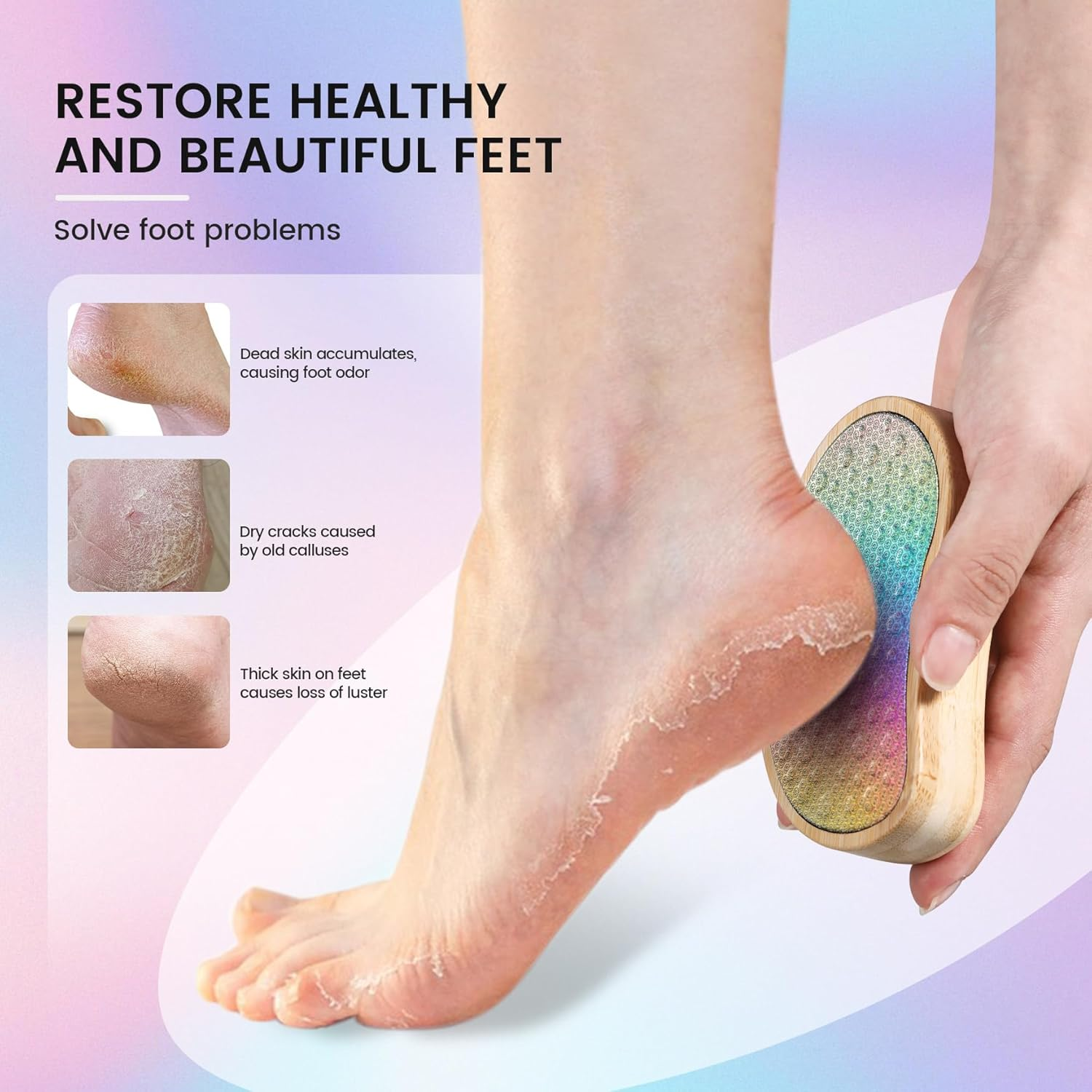 BEZOX NEW Foot File Combines Environmental Protection with High Efficiency in Removing Callus - Comfortable Wooden Handle, Beautiful Stainless Steel File Surface for Soft & Smooth Feet