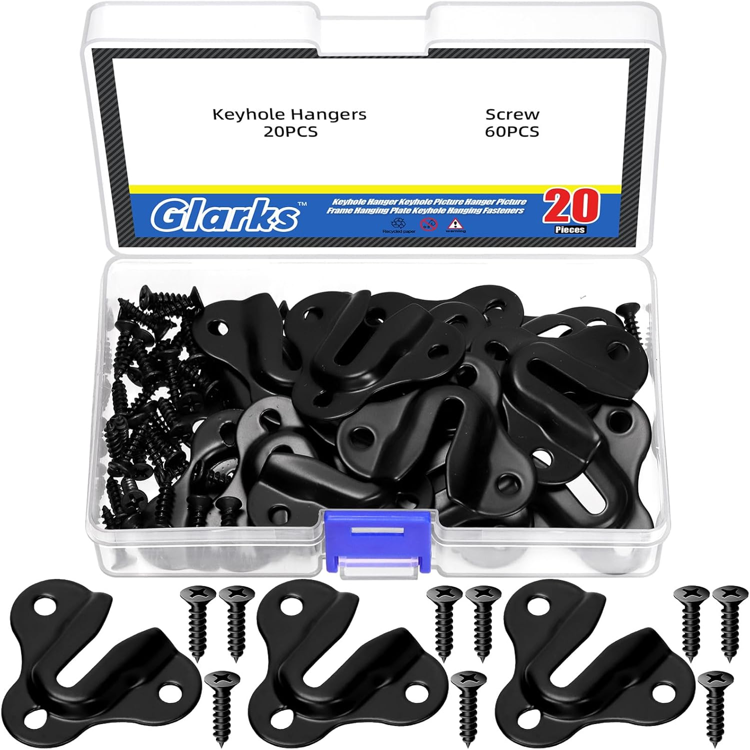 Glarks 80Pcs Butterfly Keyhole Hangers, Black Keyhole Shelf Hanger with Screw, Keyhole Shelf Brackets Hangers, Single Keyhole Hanging Plate for Wall Mounting Coat Rack, Wooden Board, Mug