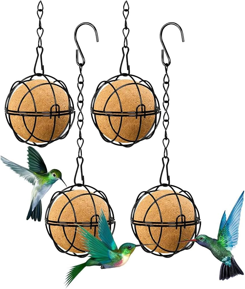 HYAVIA 4PCS Hanging Metal Bird Feeders &ndash; round Cage Bird Feeder for Outdoors, Decorative Black Ball Shape Suet Holder with Chain Hook for Garden Balcony Yard &ndash; 7Cm Diameter image number 1
