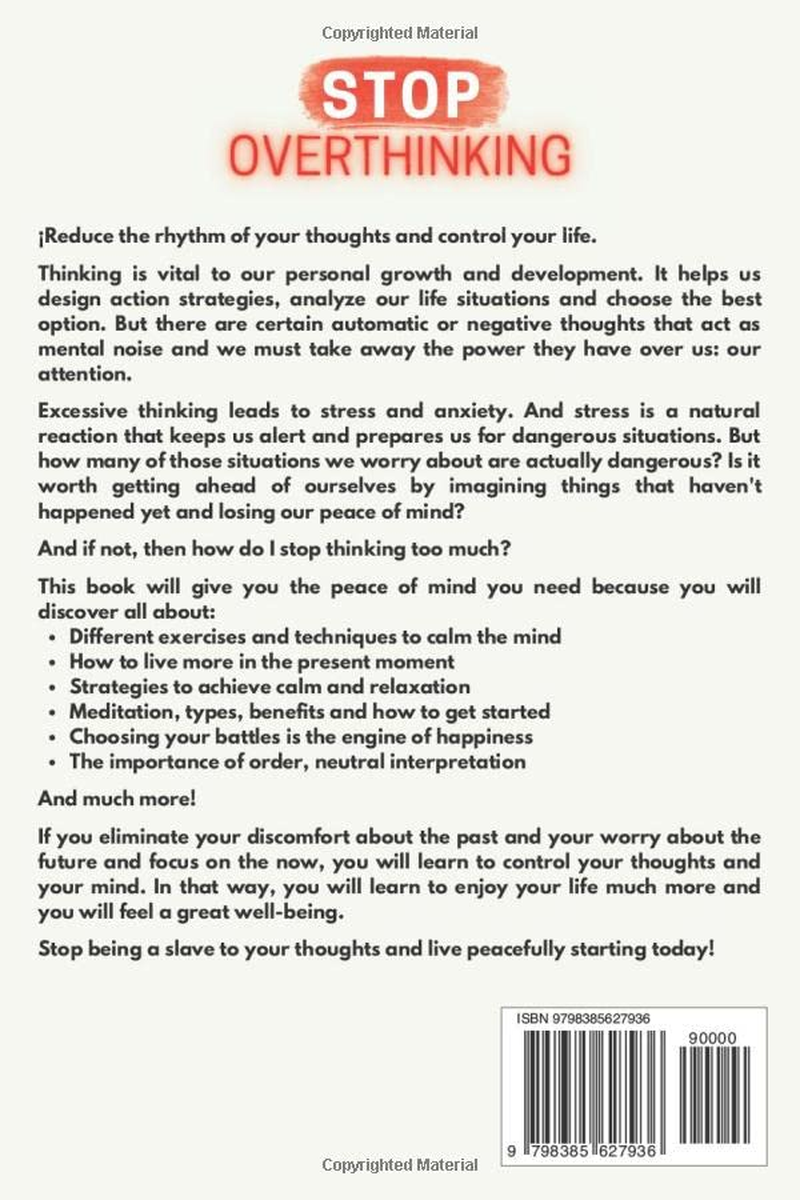Stop Overthinking: Workbook to Learn How to Control Your Thoughts: Easy Techniques and Exercises to Master Your Emotions and Relieve Your Stress image number 1