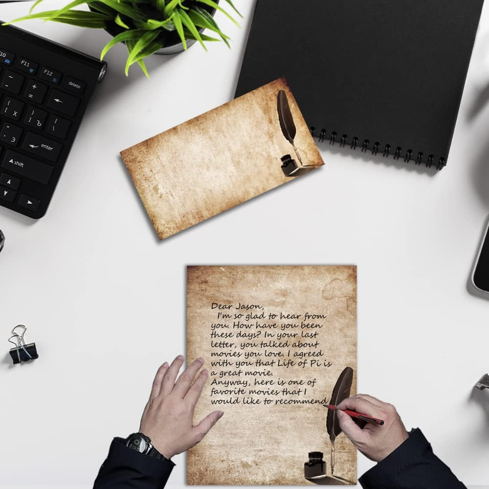 Paper Master Vintage Stationary Set, Old Fashion Letter Writing Stationary Paper and Envelopes Set, 48 Sheets Feather Stationery Set with 24 Envelopes, 8.5X11 Inch image number 2