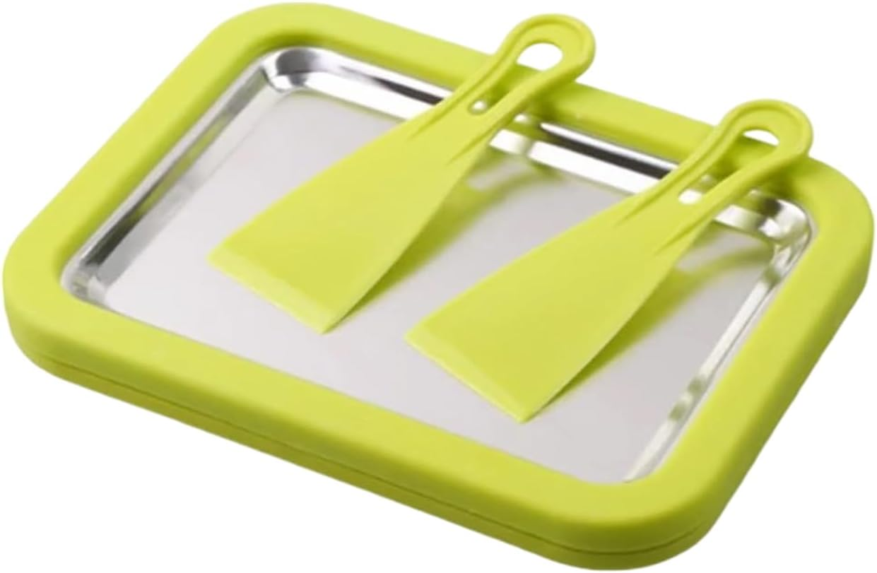 Ice Cream Roller Maker, Instant Portable Stainless Steel, Homemade Yogurt Tray with 2 Spatulas, for Yogurt Sorbet Soft Serve Slushies Dessert Kids Adults Home Kitchen Party