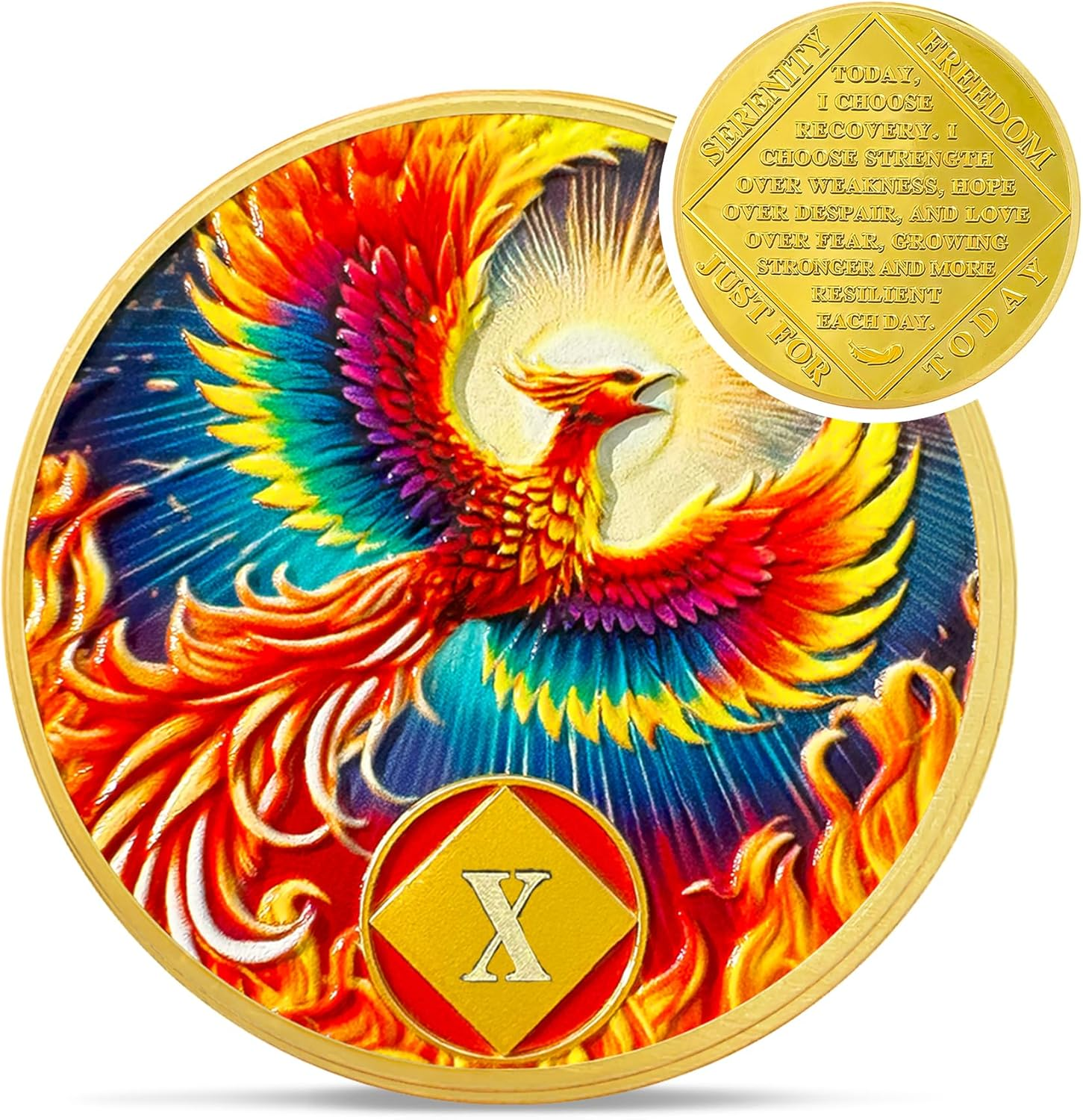 Sunlight Phoenix 2 Year Na Medallions - Reborn from Fire Sobriety Coin - Recovery Addiction NA AA Chips and Medallions - Celebrate Living Clean Affirmation Narcotics Anonymous Gifts for Men Women image number 4