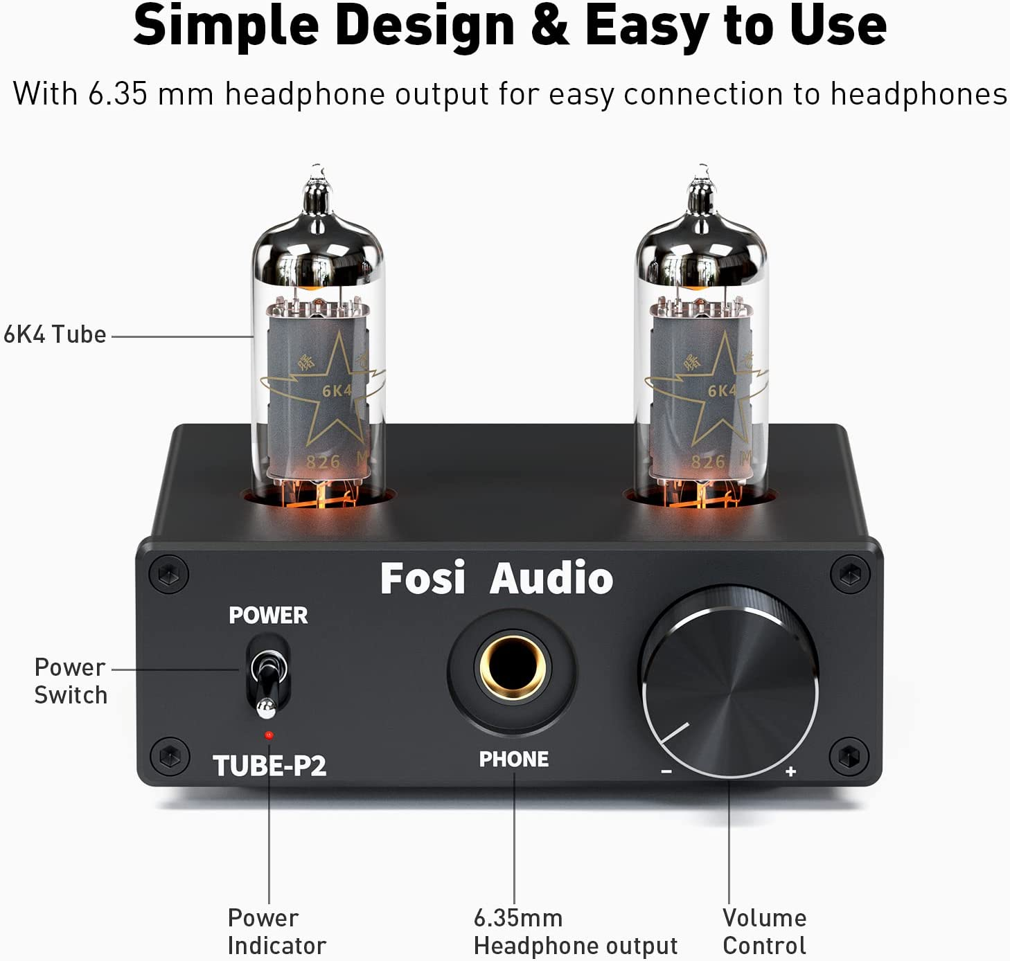 Fosi Audio P2 Headphone Amplifier Vacuum Tube Headphone Amp Mini Hi-Fi Stereo Audio with Low Ground Noise Output Protection image number 4