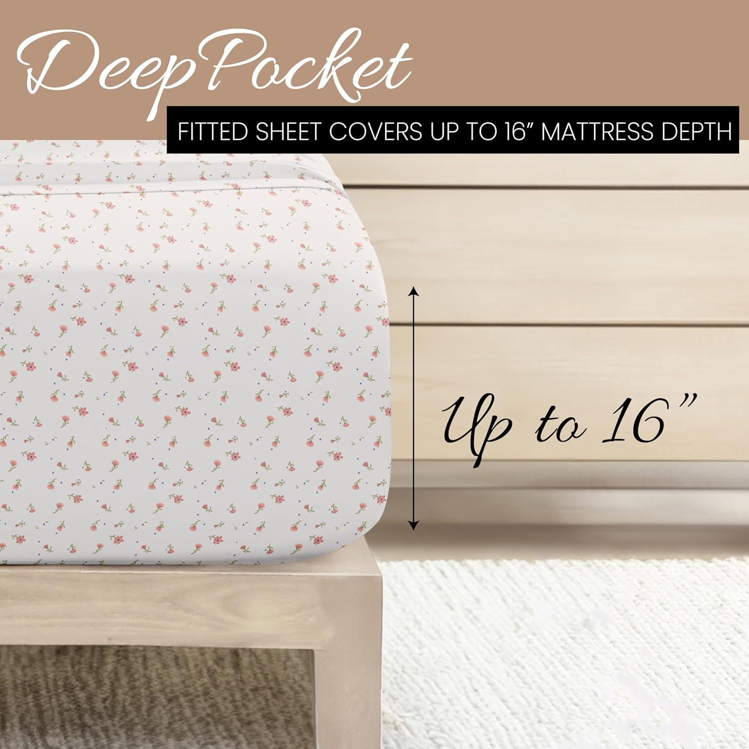 Hotel Collection Ieh-4 Piece-Sfl-Ck-Pi Home Collection Floral 4 Sheet Set, Pink, Double image number 2