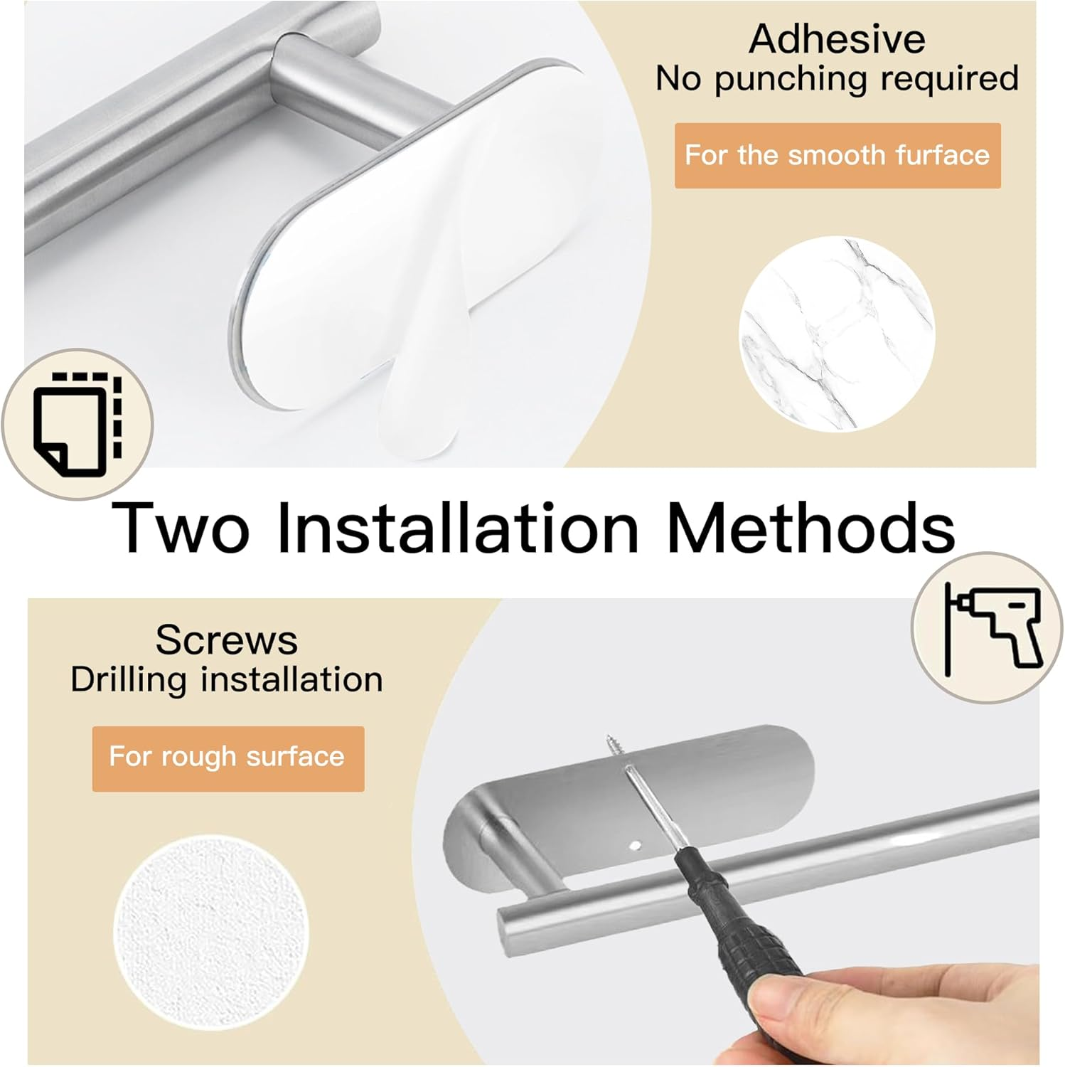 Paper Towel Holders for Kitchen,Paper Towels Bulk- Self-Adhesive under Cabinet,Both Available in Adhesive and Screws,Stainless Steel (Sliver) image number 1