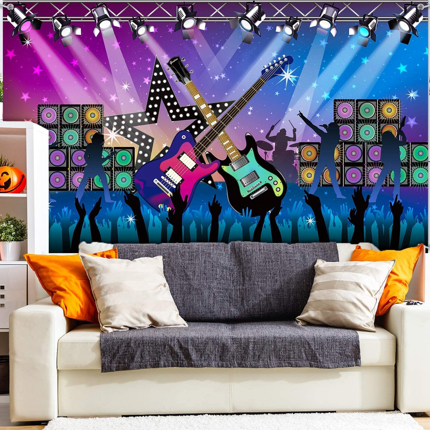 Karaoke Party Decorations Supplies, Large Fabric Rock Star Vacation Party Backdrop Banner for Rock N Roll Party Decorations, Rock Star Banner Background, 72.8 X 43.3 Inch image number 5