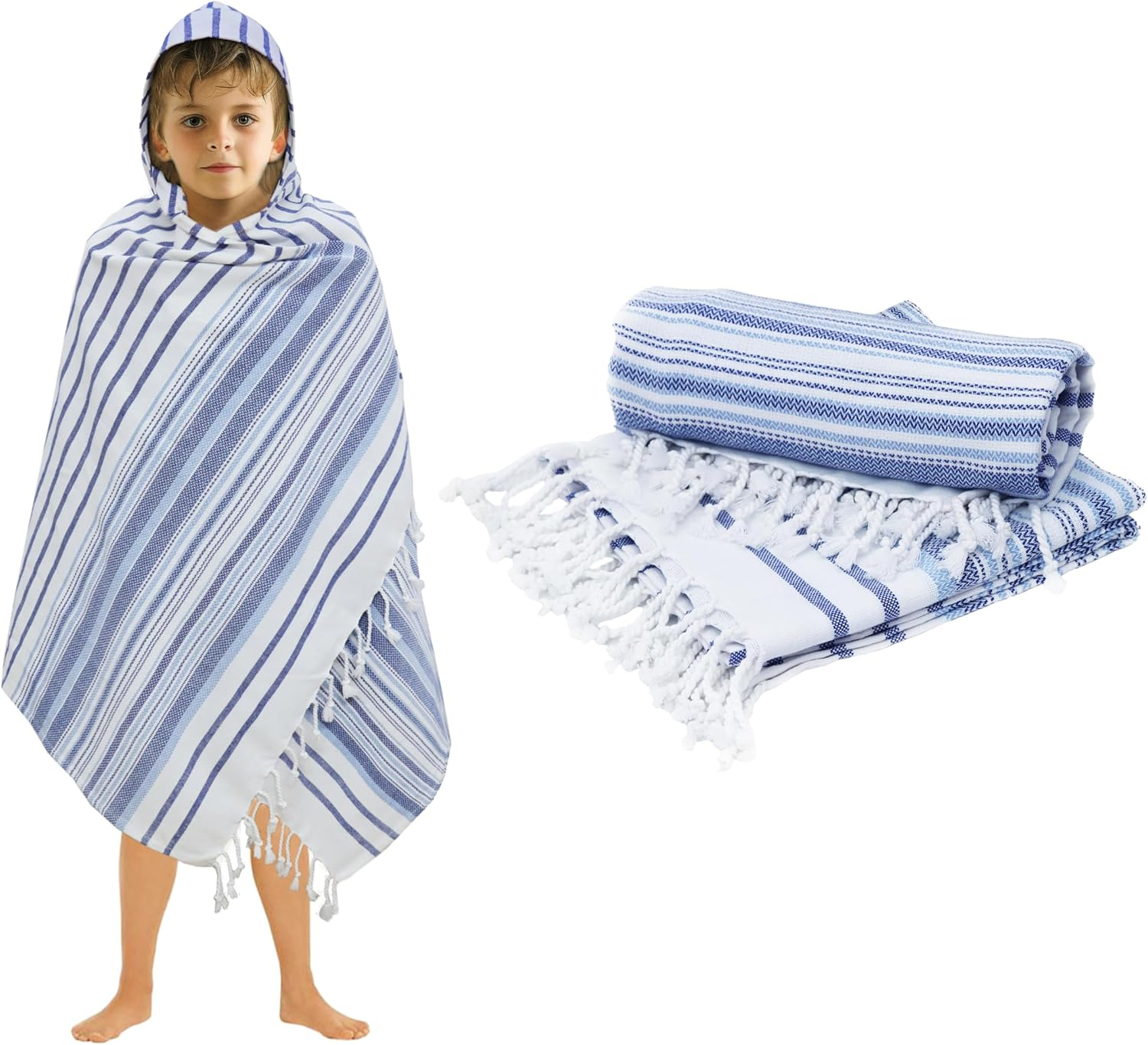 Original Kids Hooded Bath Towel Wrap - 100% Cotton Terry Large Oversized Hooded Kids Towel - Toddler Shower Pool Beach Towel - Soft Plush Absorbent Quick Dry Easy Care Gift -30X60- Cabana Stripe Pink