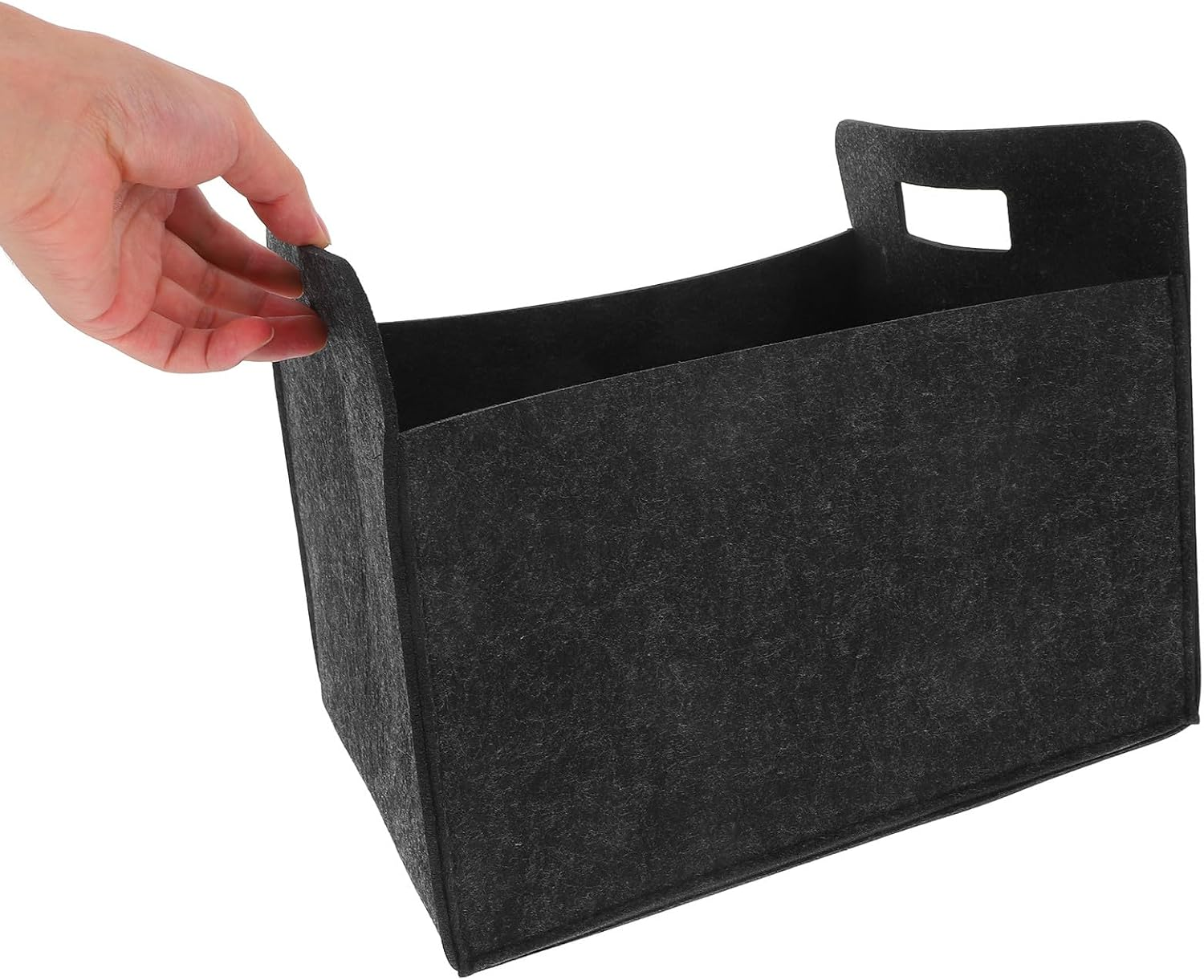 CHICAMPERA Foldable Felt Storage Basket with Handles, Collapsible Fabric Bin for Books, and Office Organization, Deep Grey Felt Basket for Home, Classroom, and Shelf Storage image number 4