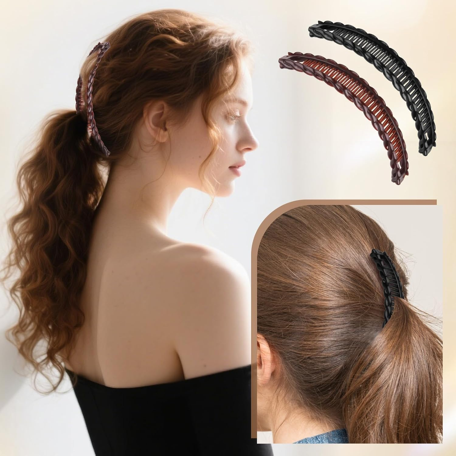 Banana Hair Claws in Black and Brown - Decorative Hair Accessories Clips for Long Hair (Brown and Black)