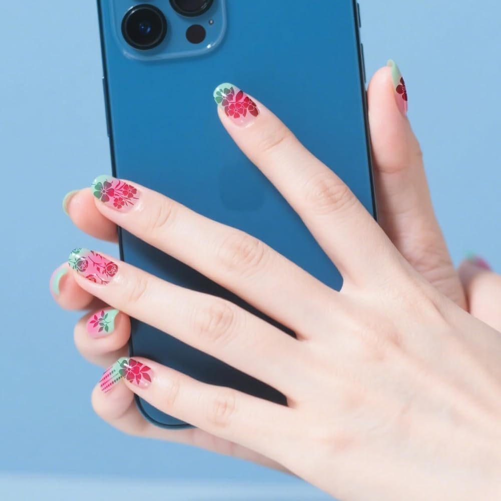 PH Pandahall 3Pcs Flower Branches Pattern Nail Stamp Plate Rose Pattern Nails Stencils Stainless Steel Nail Image Plate Flowers Print Art Template for Women DIY Printing 4.7X2.3 Inch image number 1